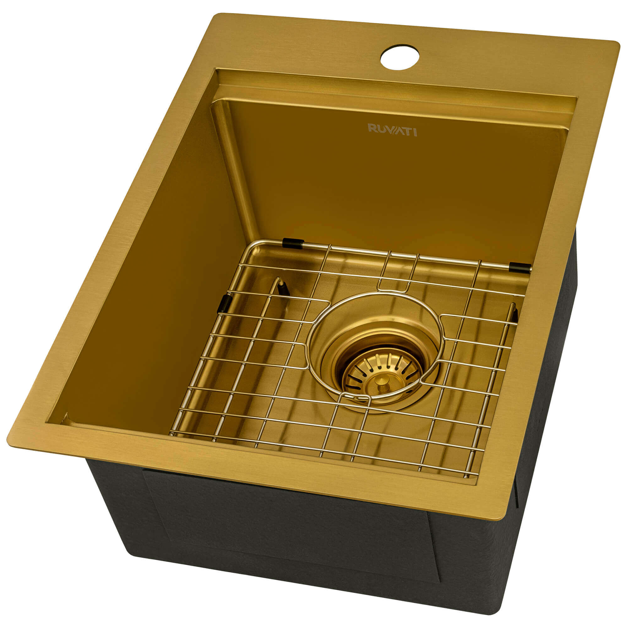 Alternate Image for Ruvati Giana 15 x 20 inch Polished Brass Matte Gold Stainless Steel Workstation Wet Bar Sink Drop-in Topmount, 16, Matte Gold Satin Brass, RVH8210GG
