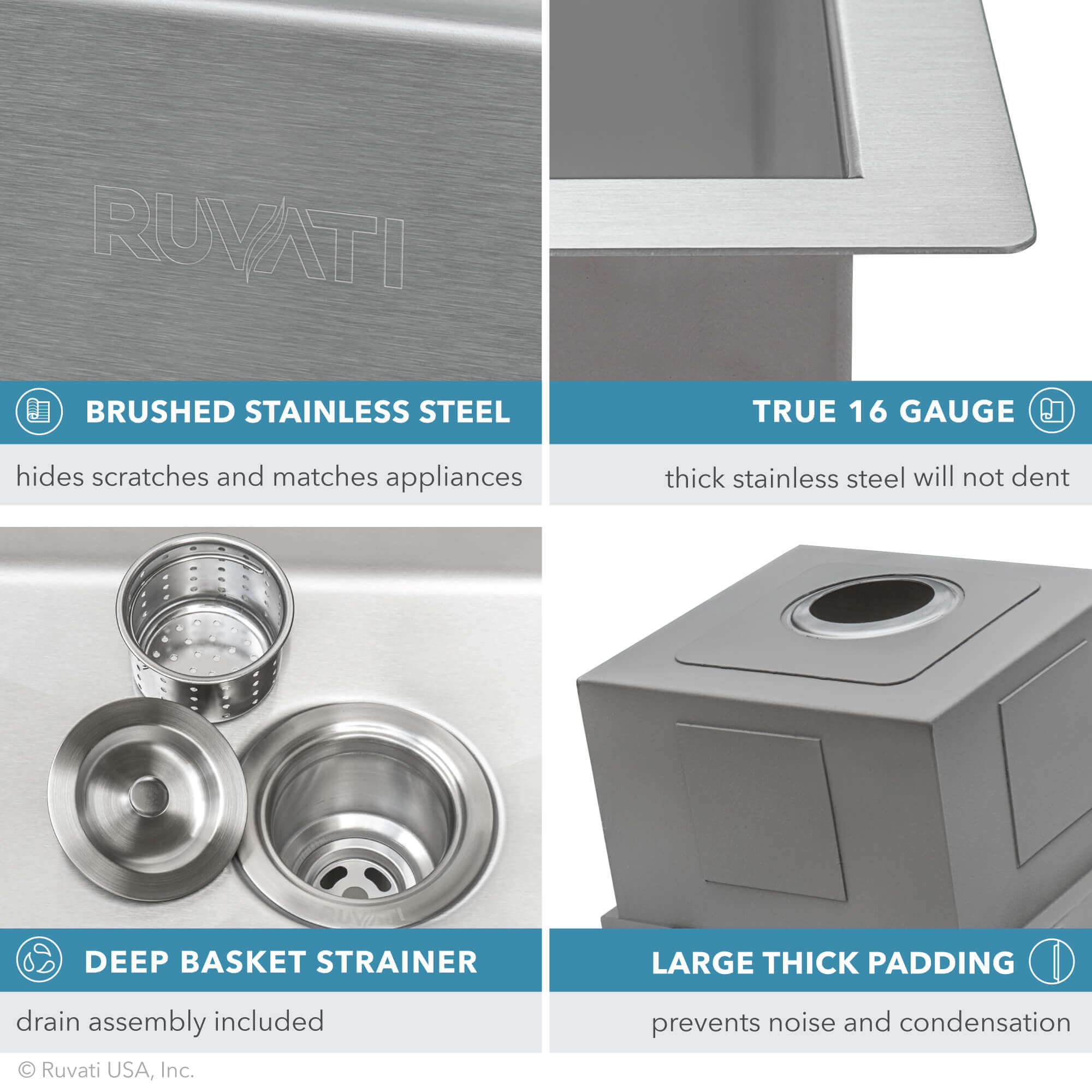 Alternate Image for Ruvati Vino 15" Square Stainless Steel Workstation Bar/Prep Sink, 16 Gauge, RVH8215