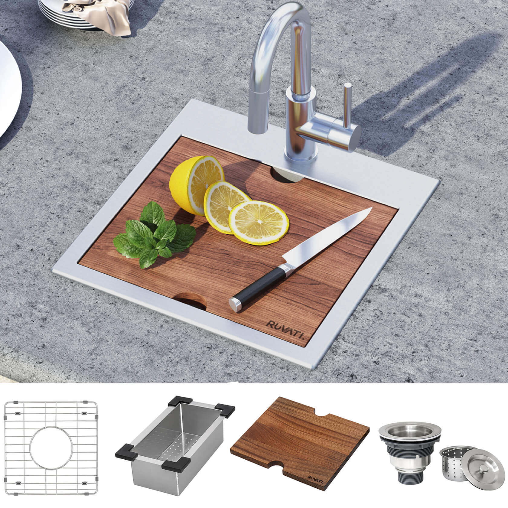 Alternate Image for Ruvati Vino 15" Square Stainless Steel Workstation Bar/Prep Sink, 16 Gauge, RVH8215