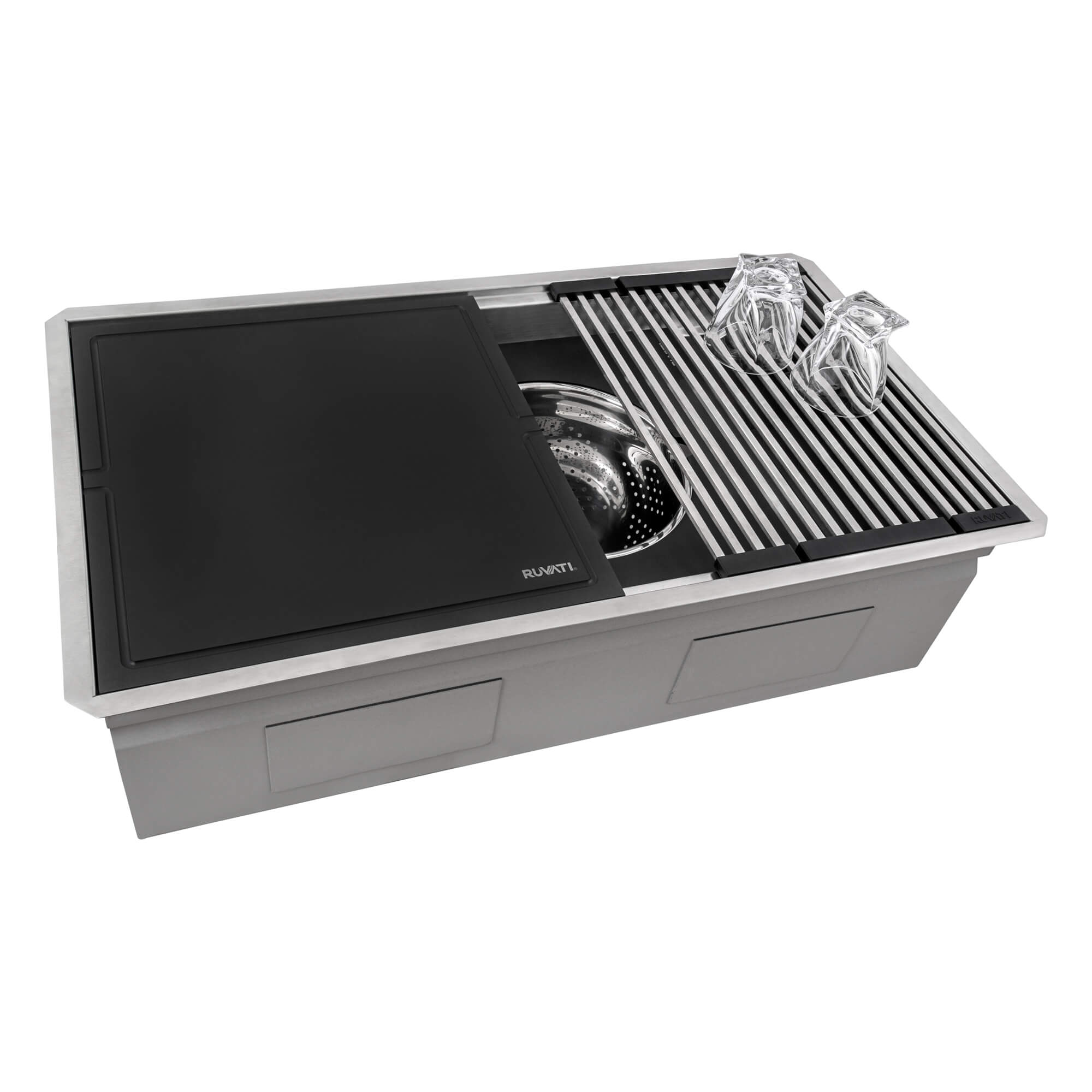 Alternate Image for Ruvati Dual-Tier Nova 33" Undermount Stainless Steel Workstation Kitchen Sink, 16 Gauge, RVH8224