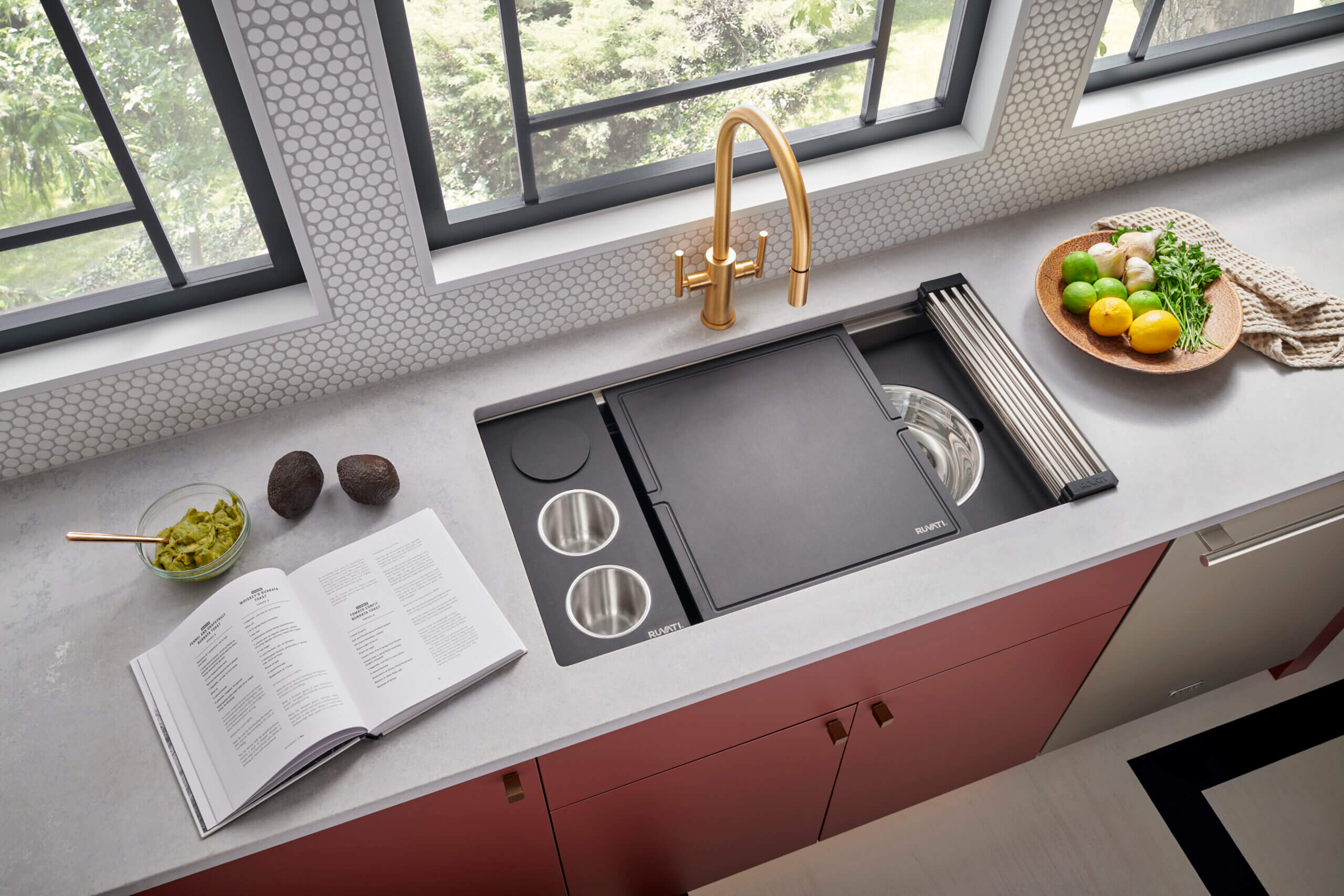 Alternate Image for Ruvati Dual-Tier Nova 33" Undermount Stainless Steel Workstation Kitchen Sink, 16 Gauge, RVH8224