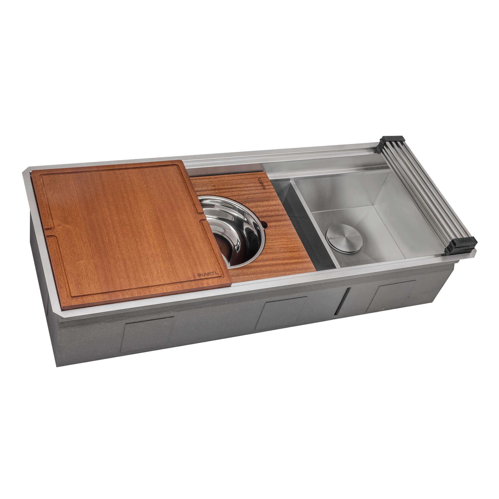 Alternate Image for Ruvati Dual-Tier 45-inch Double Bowl Workstation Two-Tiered Ledge Kitchen Sink Undermount 16 Gauge Stainless Steel, RVH8253
