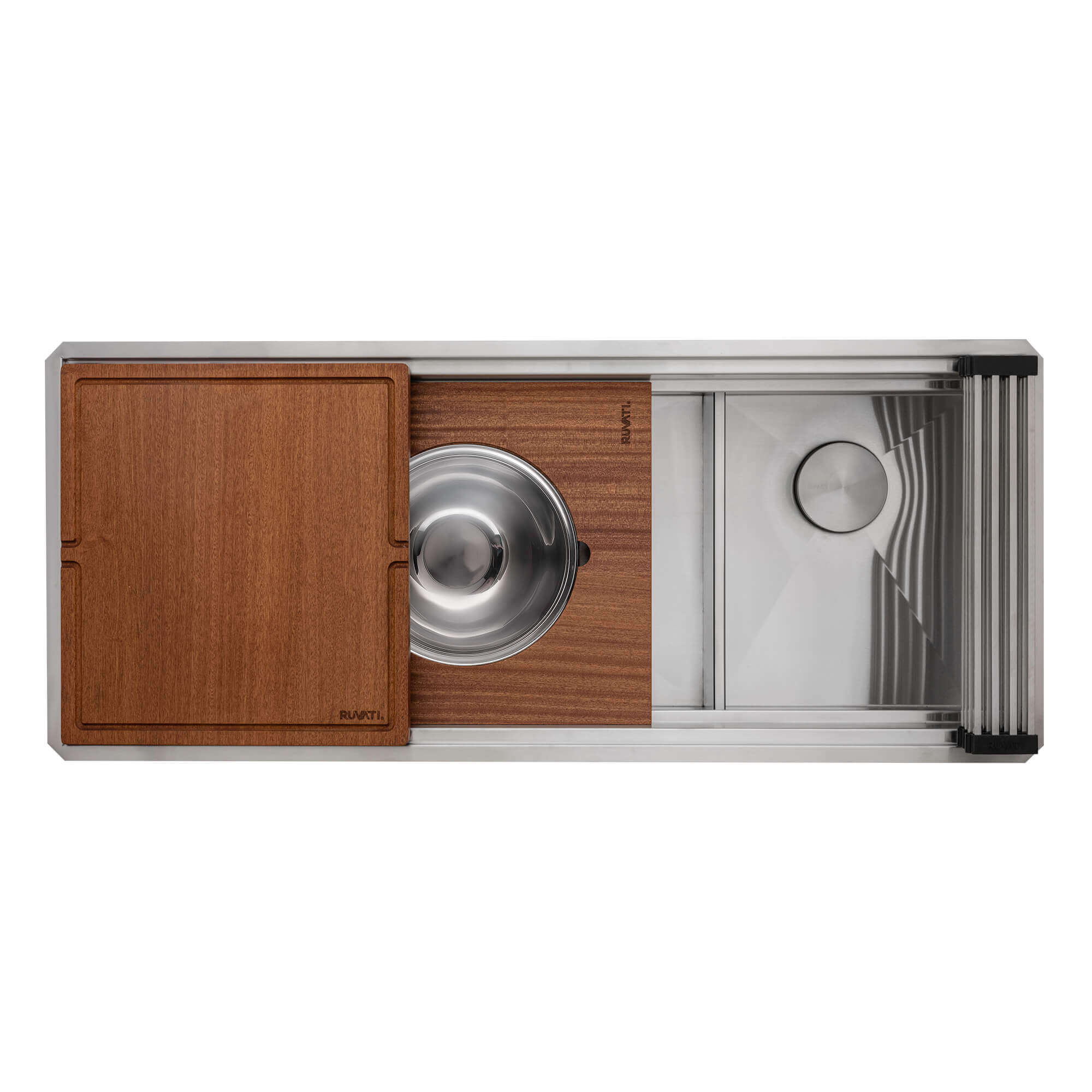 Alternate Image for Ruvati Dual-Tier 45-inch Double Bowl Workstation Two-Tiered Ledge Kitchen Sink Undermount 16 Gauge Stainless Steel, RVH8253