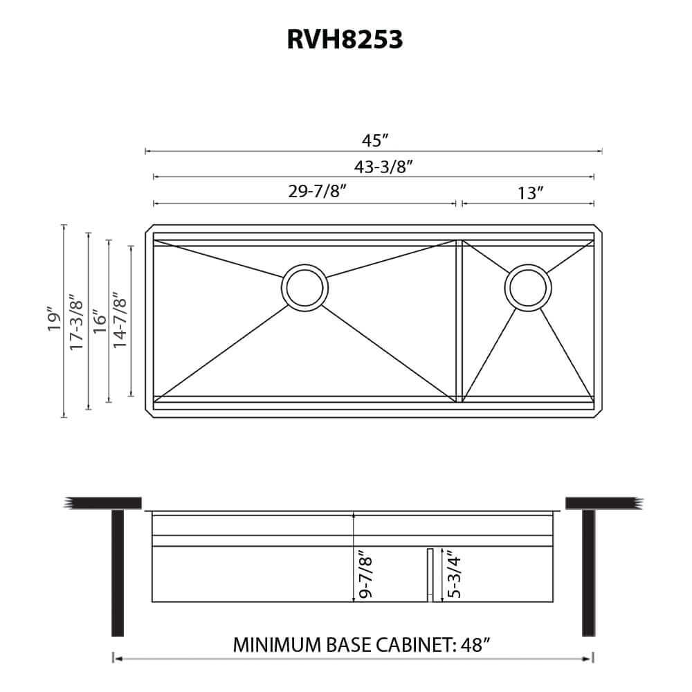 Alternate Image for Ruvati Dual-Tier 45-inch Double Bowl Workstation Two-Tiered Ledge Kitchen Sink Undermount 16 Gauge Stainless Steel, RVH8253