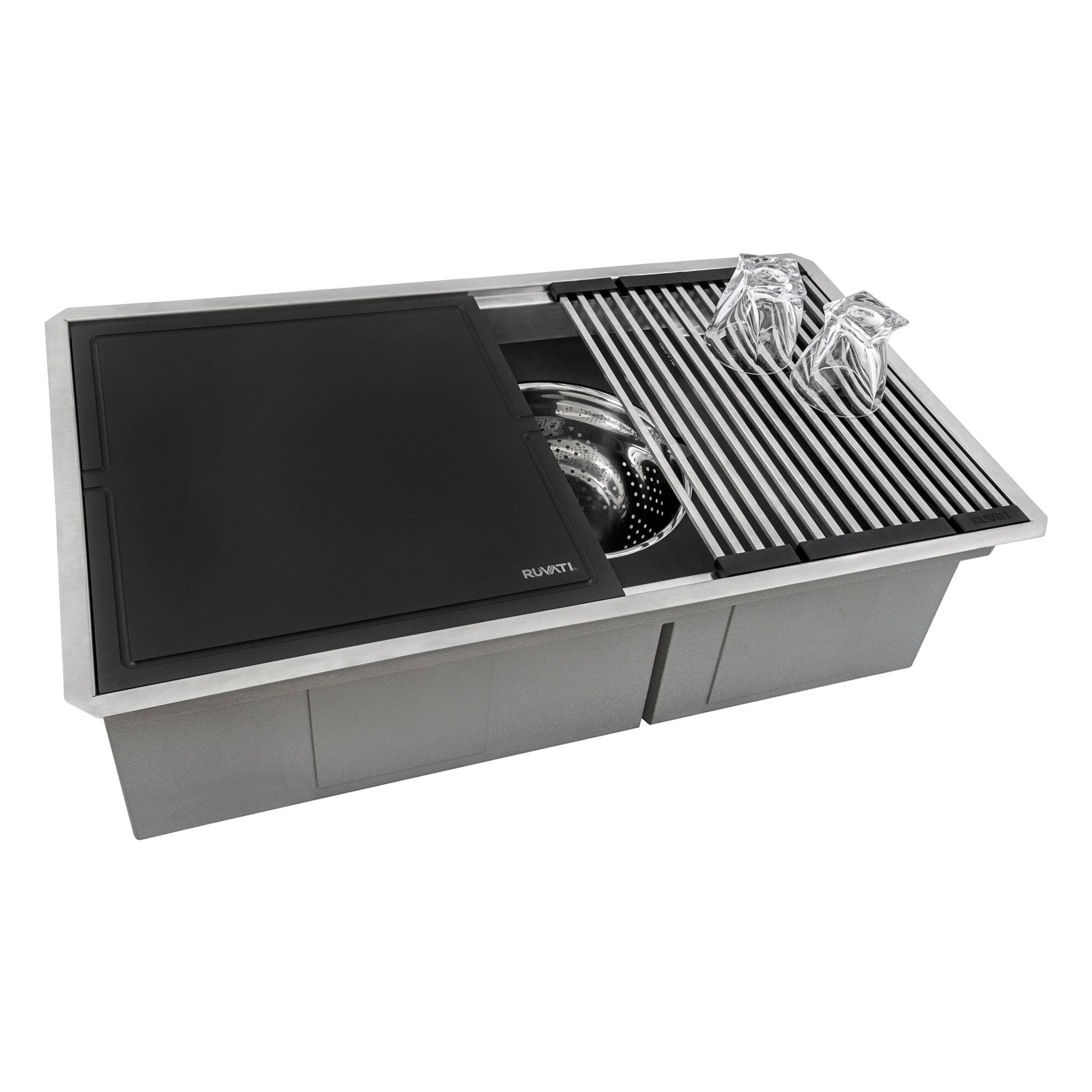 Ruvati Dual Tier Nova 33" Undermount Stainless Steel Workstation Kitchen Sink, 60/40 Double Bowl, RVH8254 Product Image