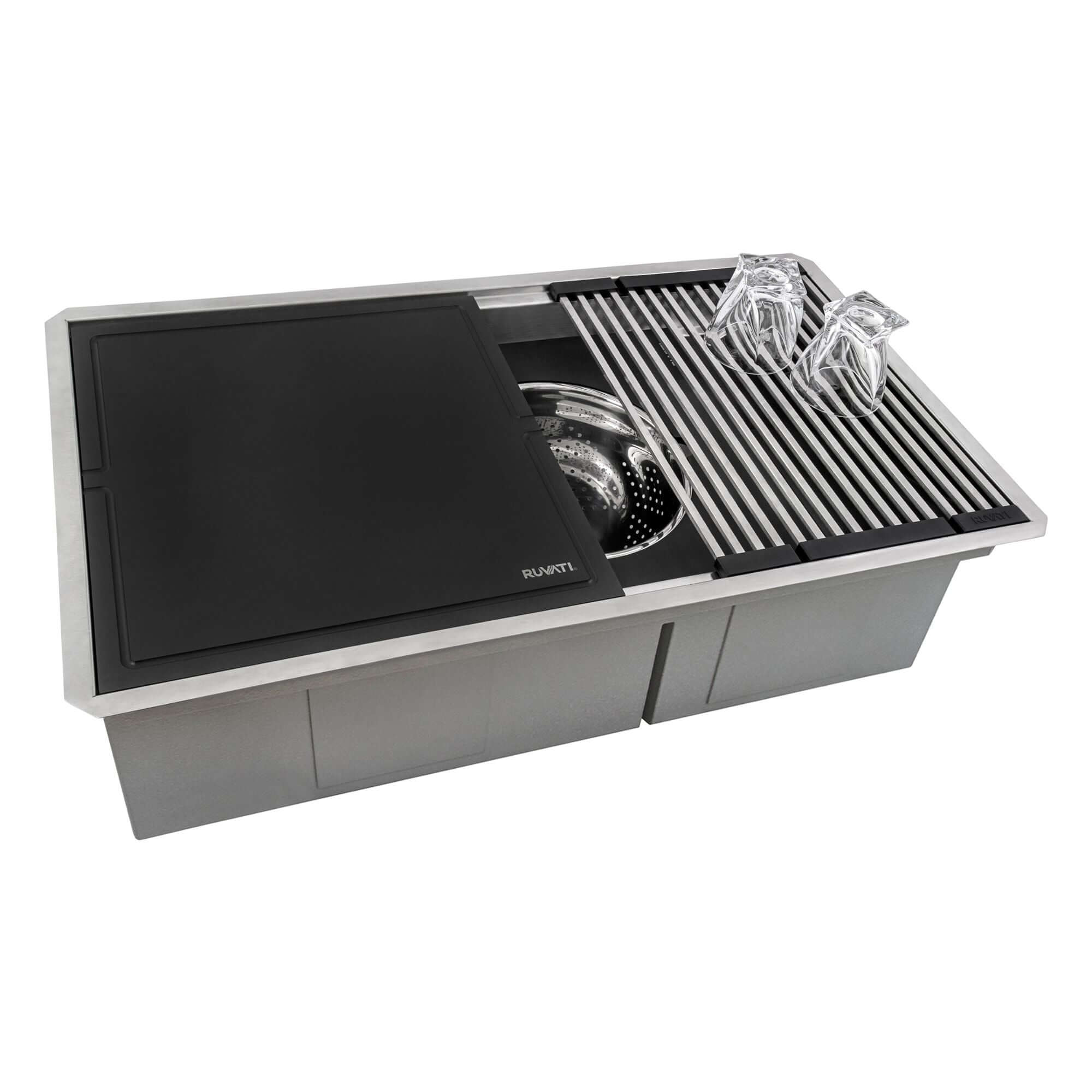 Ruvati Dual Tier Nova 33" Undermount Stainless Steel Workstation Kitchen Sink, 60/40 Double Bowl, RVH8254 Product Image