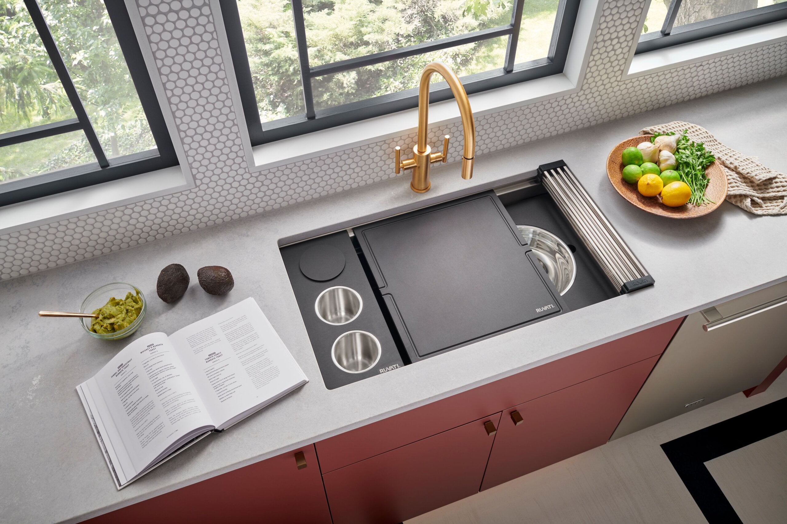 Ruvati Dual Tier Nova 33" Undermount Stainless Steel Workstation Kitchen Sink, 60/40 Double Bowl, RVH8254 Product Image