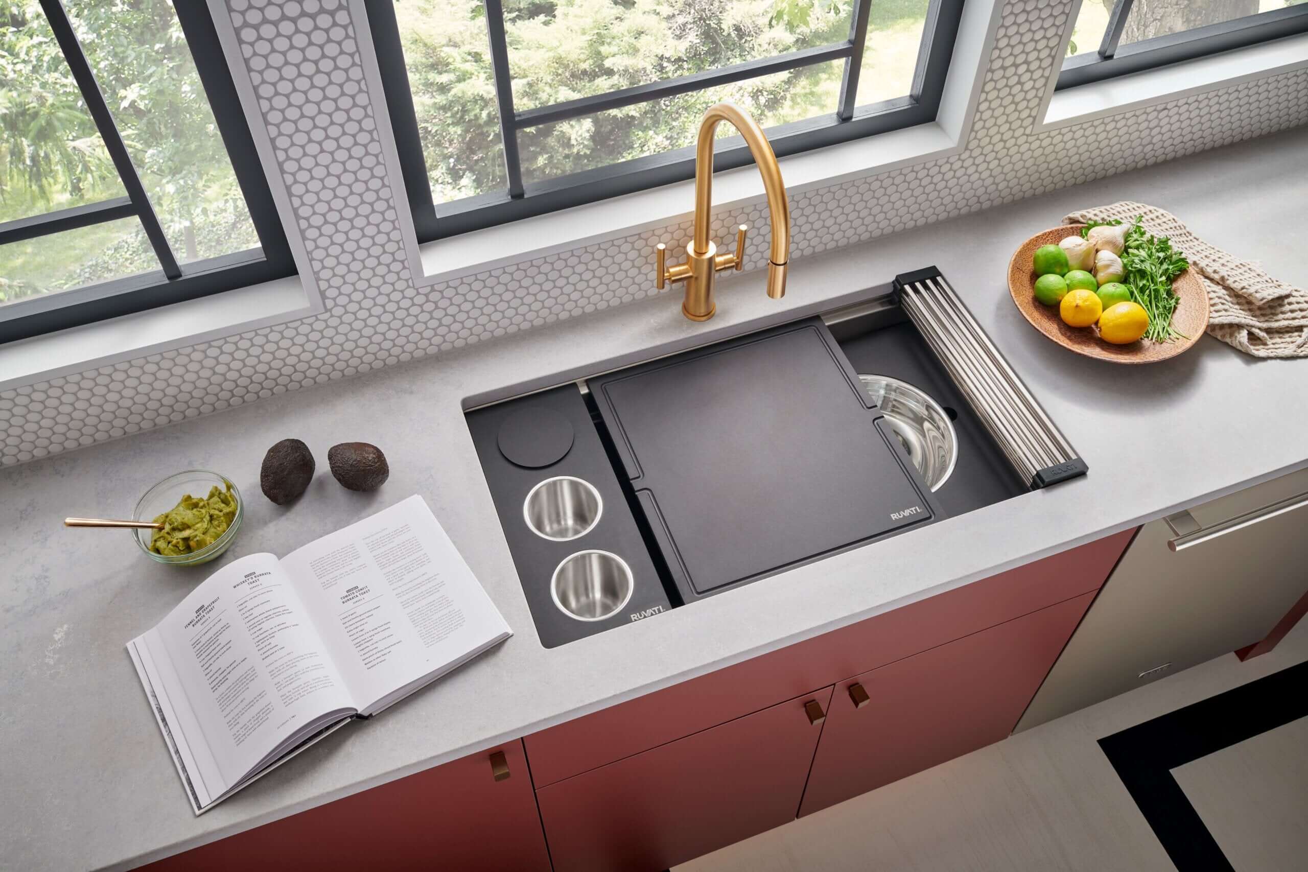 Ruvati Dual Tier Nova 33" Undermount Stainless Steel Workstation Kitchen Sink, 60/40 Double Bowl, RVH8254 Product Image