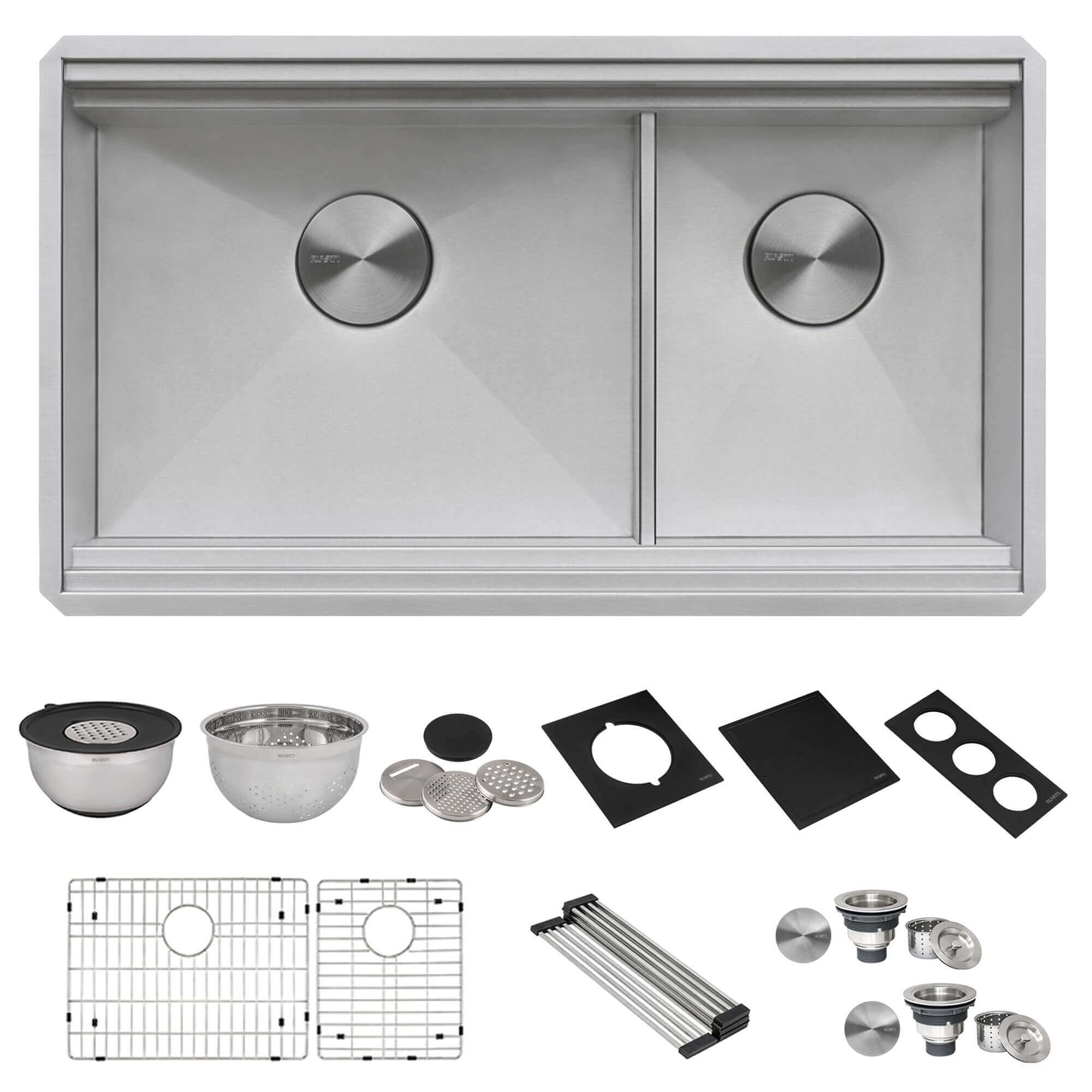 Ruvati Dual Tier Nova 33" Undermount Stainless Steel Workstation Kitchen Sink, 60/40 Double Bowl, RVH8254 Product Image