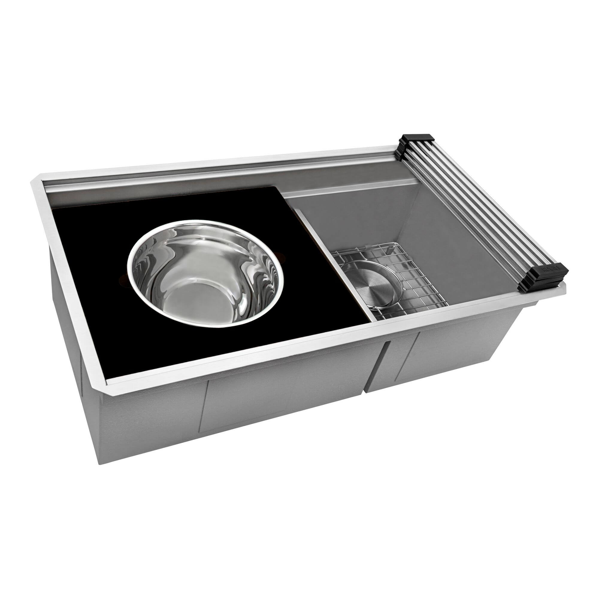 Ruvati Dual Tier Nova 33" Undermount Stainless Steel Workstation Kitchen Sink, 60/40 Double Bowl, RVH8254 Product Image