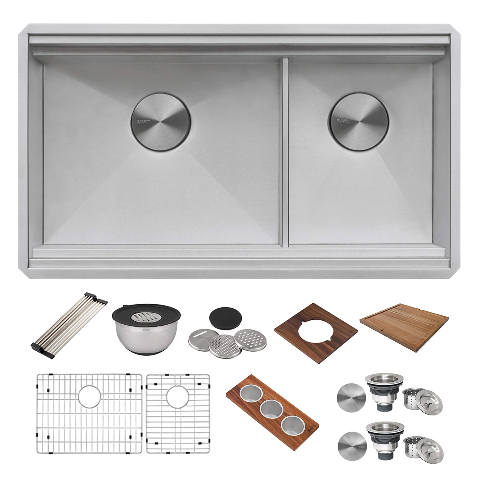 Alternative View of Ruvati Dual-Tier 33" Undermount Stainless Steel Workstation Kitchen Sink, 60/40 Low Divide Double Bowl, 16 Gauge, RVH8255