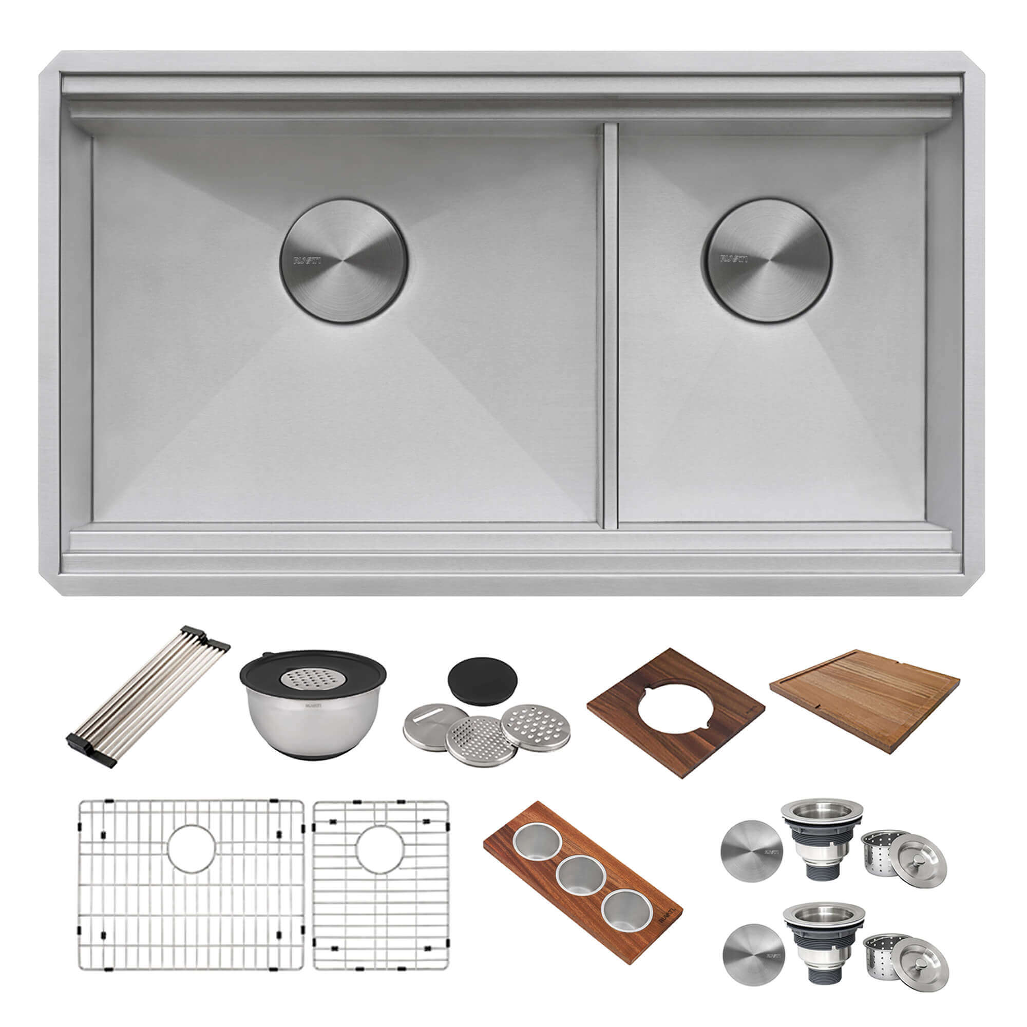 Alternate Image for Ruvati Dual-Tier 33" Undermount Stainless Steel Workstation Kitchen Sink, 60/40 Low Divide Double Bowl, 16 Gauge, RVH8255