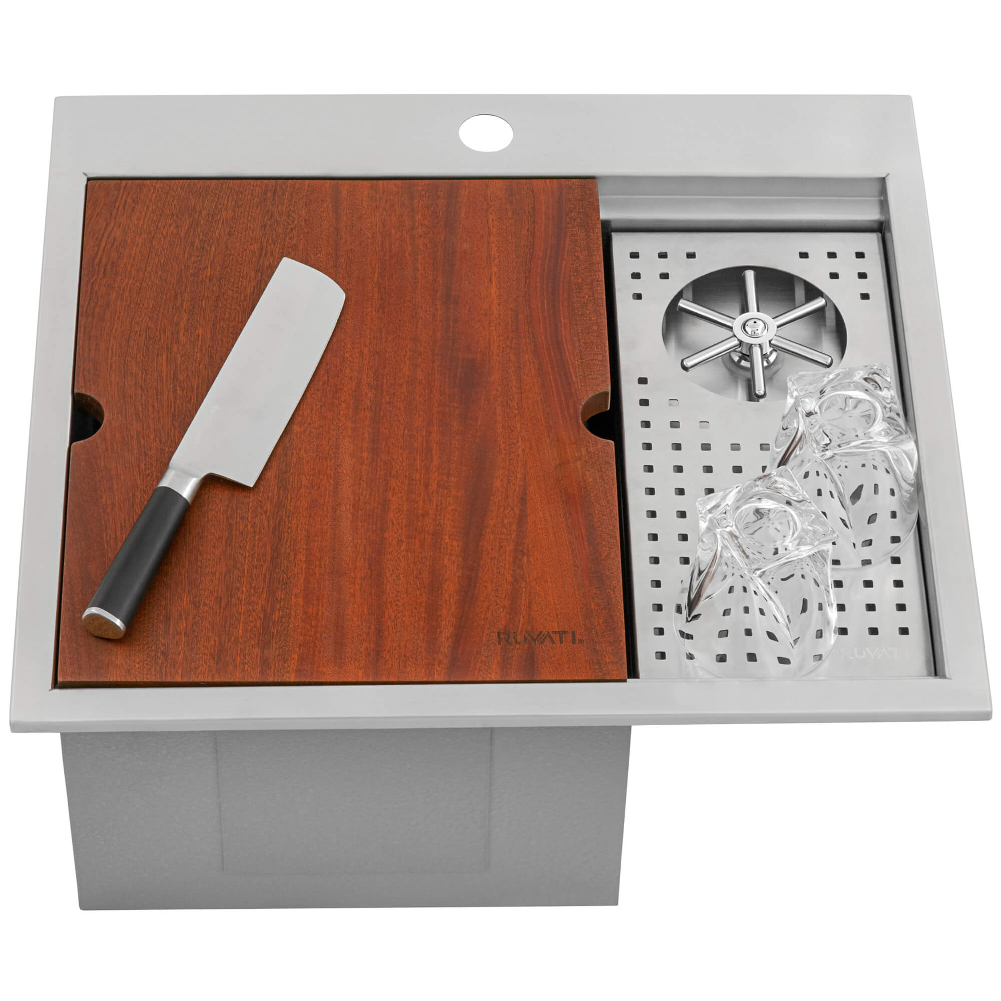 Alternate Image for Ruvati Glass Rinser and Sink Combo 22 inch Workstation for Wet Bar Bottle Washer Drop in Topmount, RVH8262ST