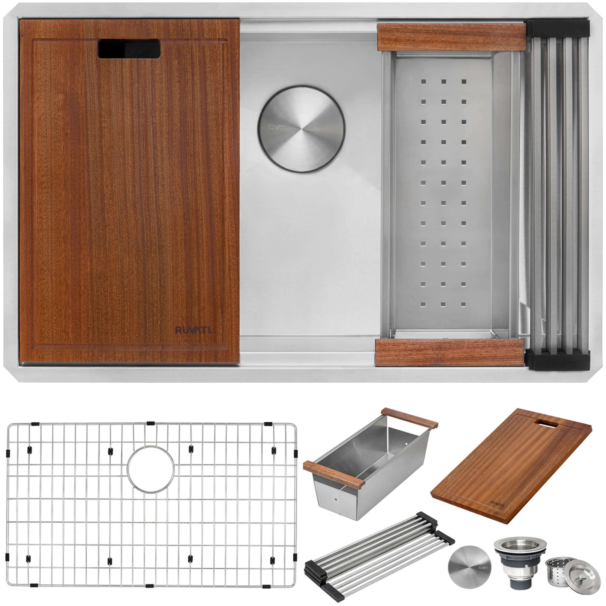 Alternate Image for Ruvati Roma 32" Undermount Stainless Steel Workstation Kitchen Sink, 16 Gauge, RVH8300