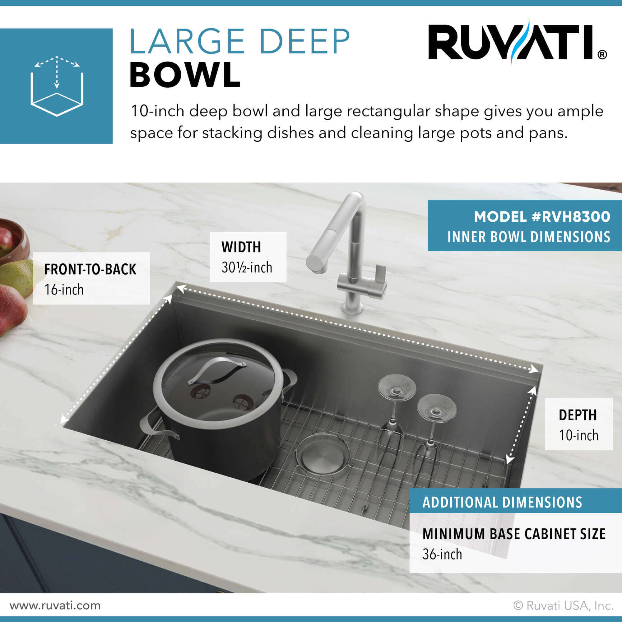 Alternate Image for Ruvati Roma 32" Undermount Stainless Steel Workstation Kitchen Sink, 16 Gauge, RVH8300