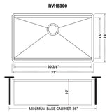 Dimensions for Ruvati Roma 32" Undermount Stainless Steel Workstation Kitchen Sink, 16 Gauge, RVH8300