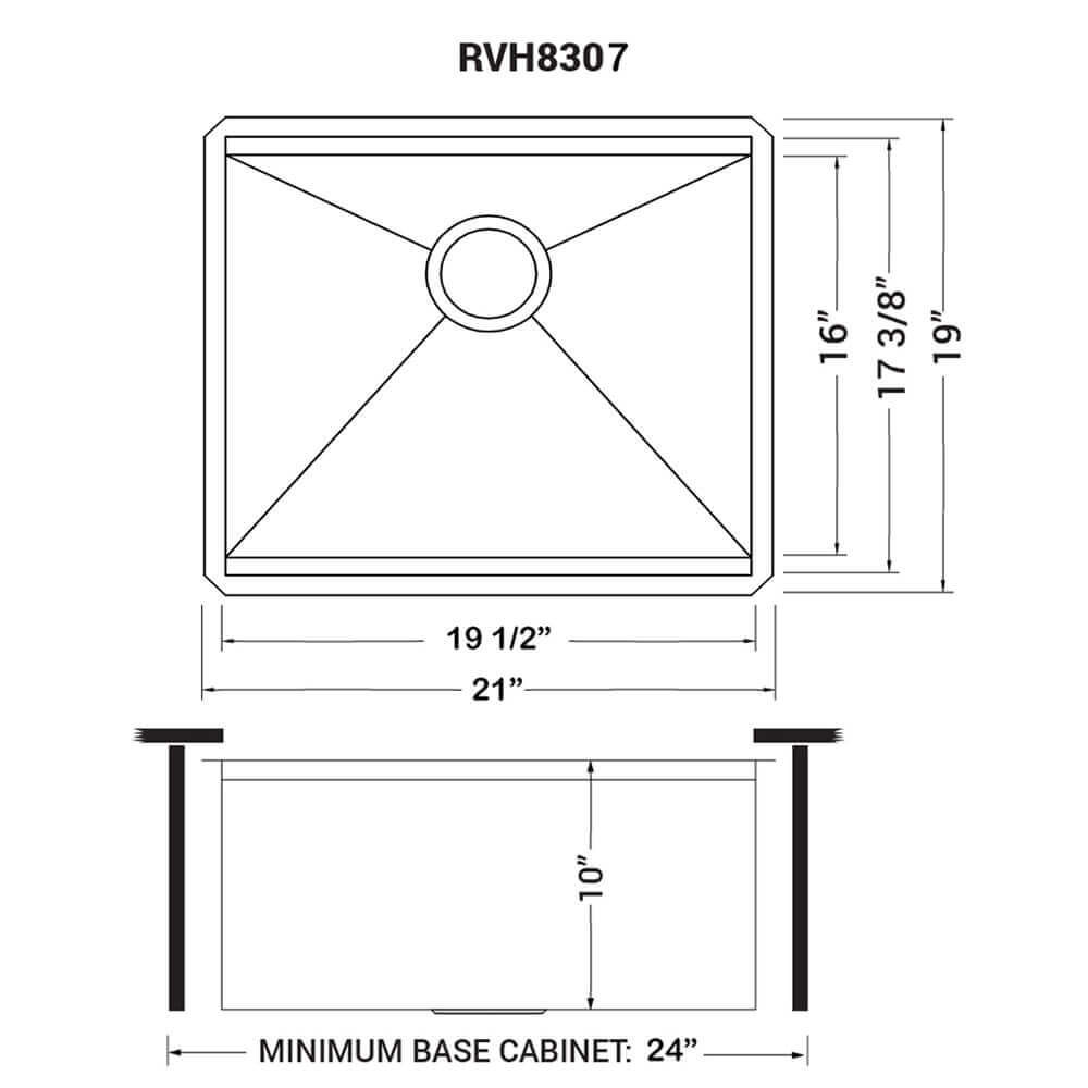 Alternate Image for Ruvati Roma 21" Undermount Rectangle Stainless Steel Workstation Bar/Prep Sink, 16 Gauge, RVH8307