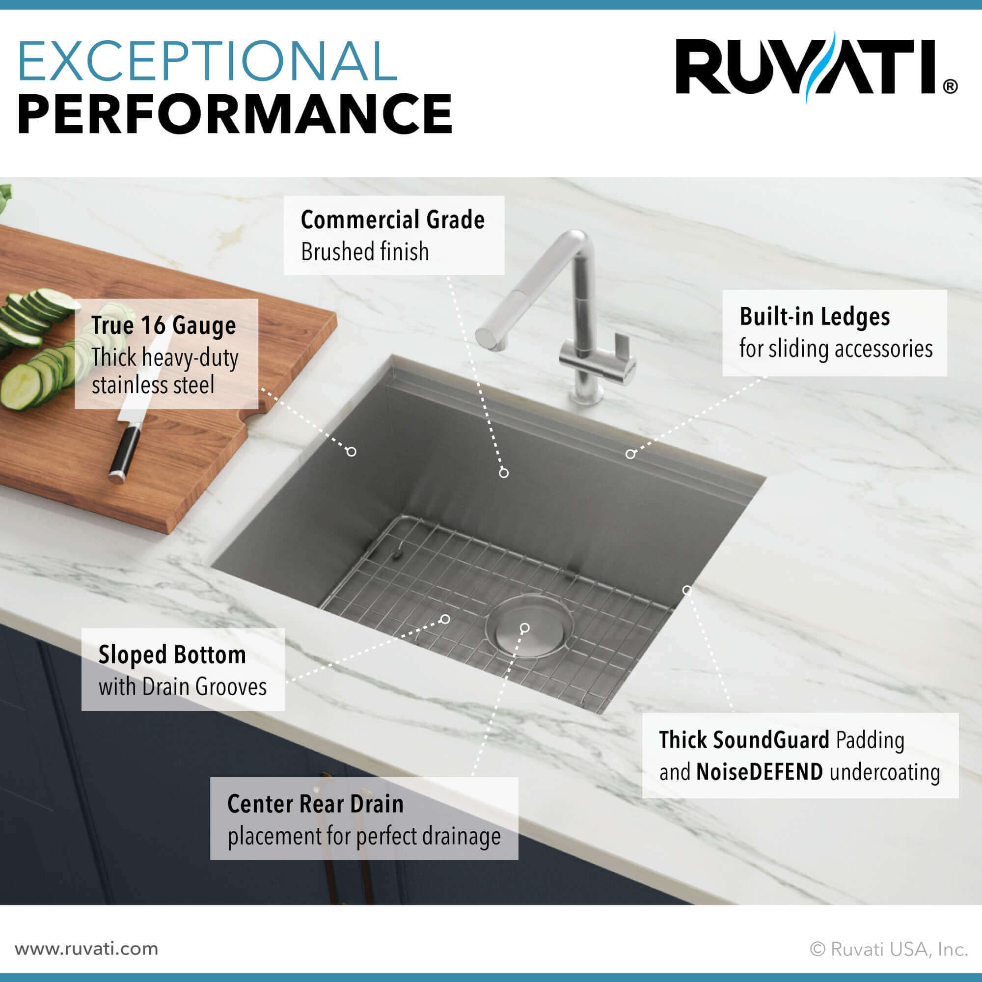 Alternate Image for Ruvati Roma 23" Undermount Rectangle Stainless Steel Workstation Bar/Prep Sink, 16 Gauge, RVH8308