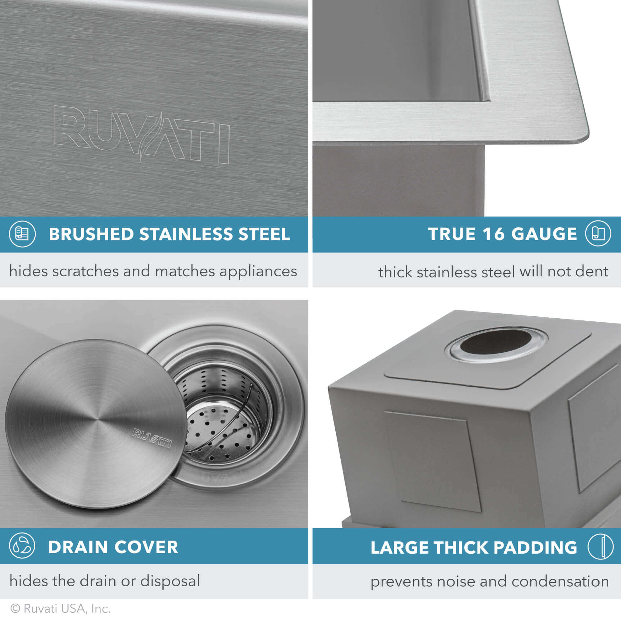 Alternate Image for Ruvati Roma 23" Undermount Rectangle Stainless Steel Workstation Bar/Prep Sink, 16 Gauge, RVH8308