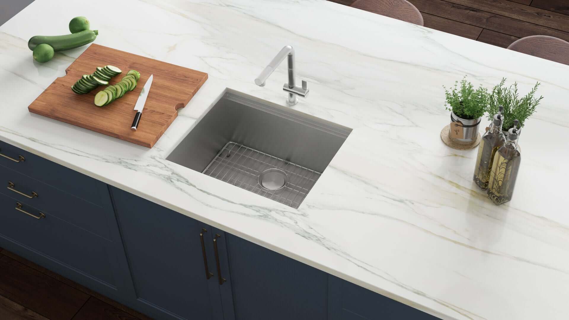 Alternate Image for Ruvati Roma 23" Undermount Rectangle Stainless Steel Workstation Bar/Prep Sink, 16 Gauge, RVH8308
