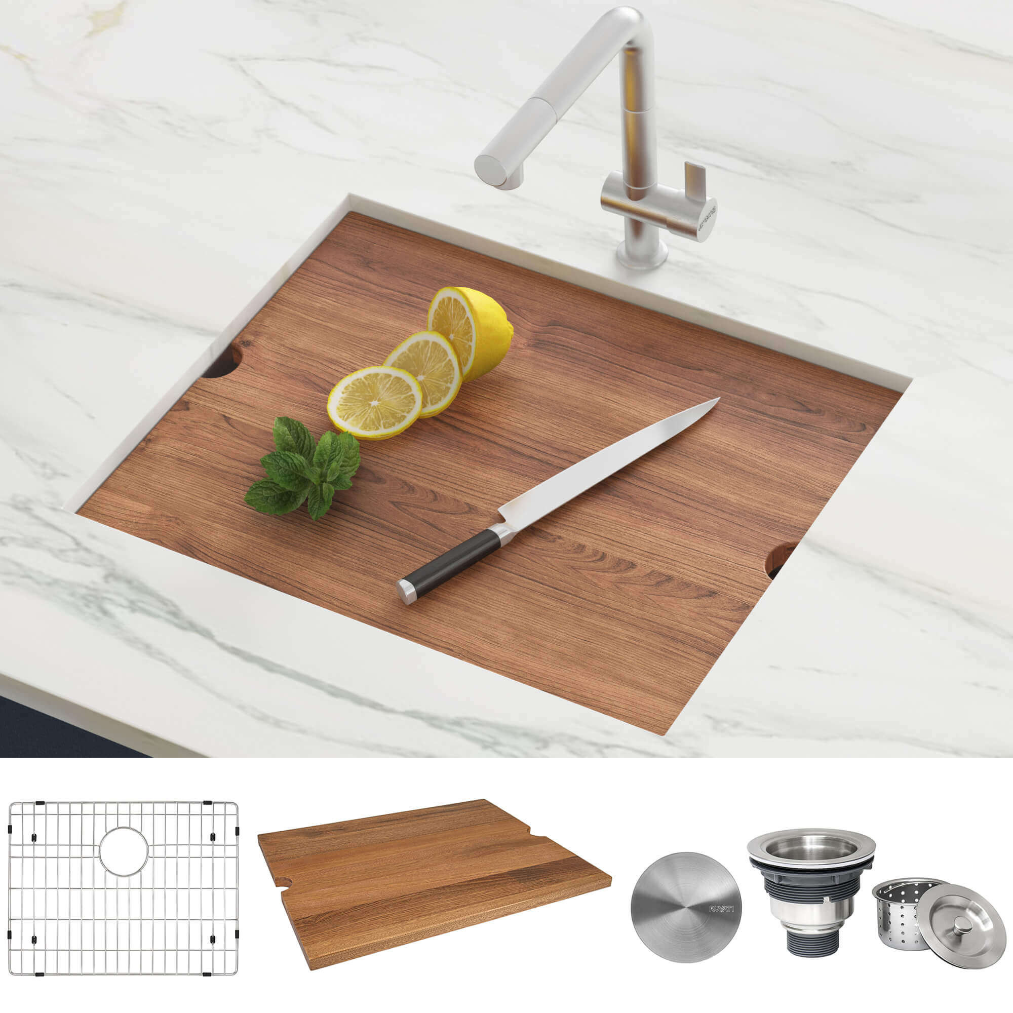 Alternate Image for Ruvati Roma 23" Undermount Rectangle Stainless Steel Workstation Bar/Prep Sink, 16 Gauge, RVH8308