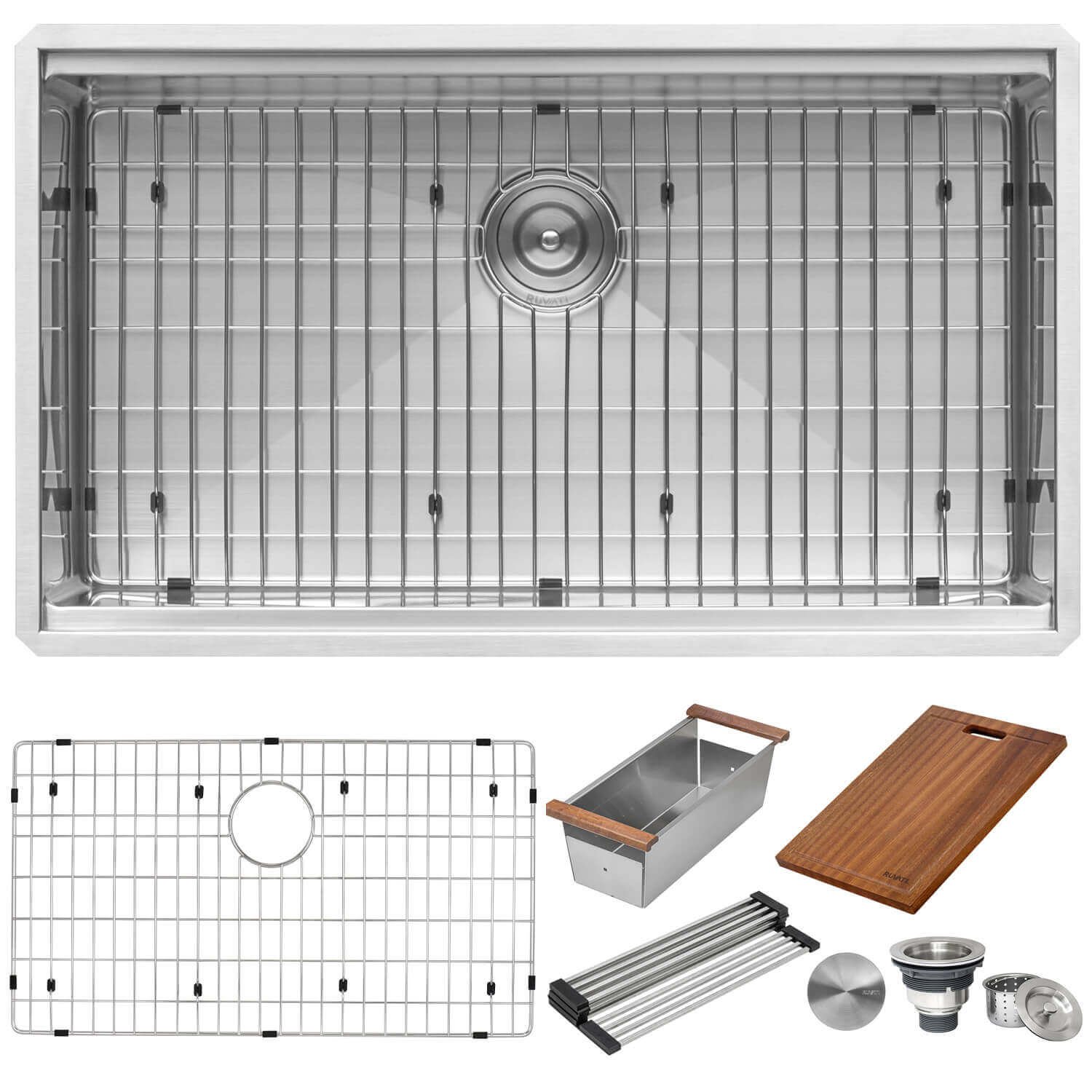 Alternate Image for Ruvati Roma Pro 30" Undermount Stainless Steel Workstation Kitchen Sink, 16 Gauge, Rounded Corners, RVH8320