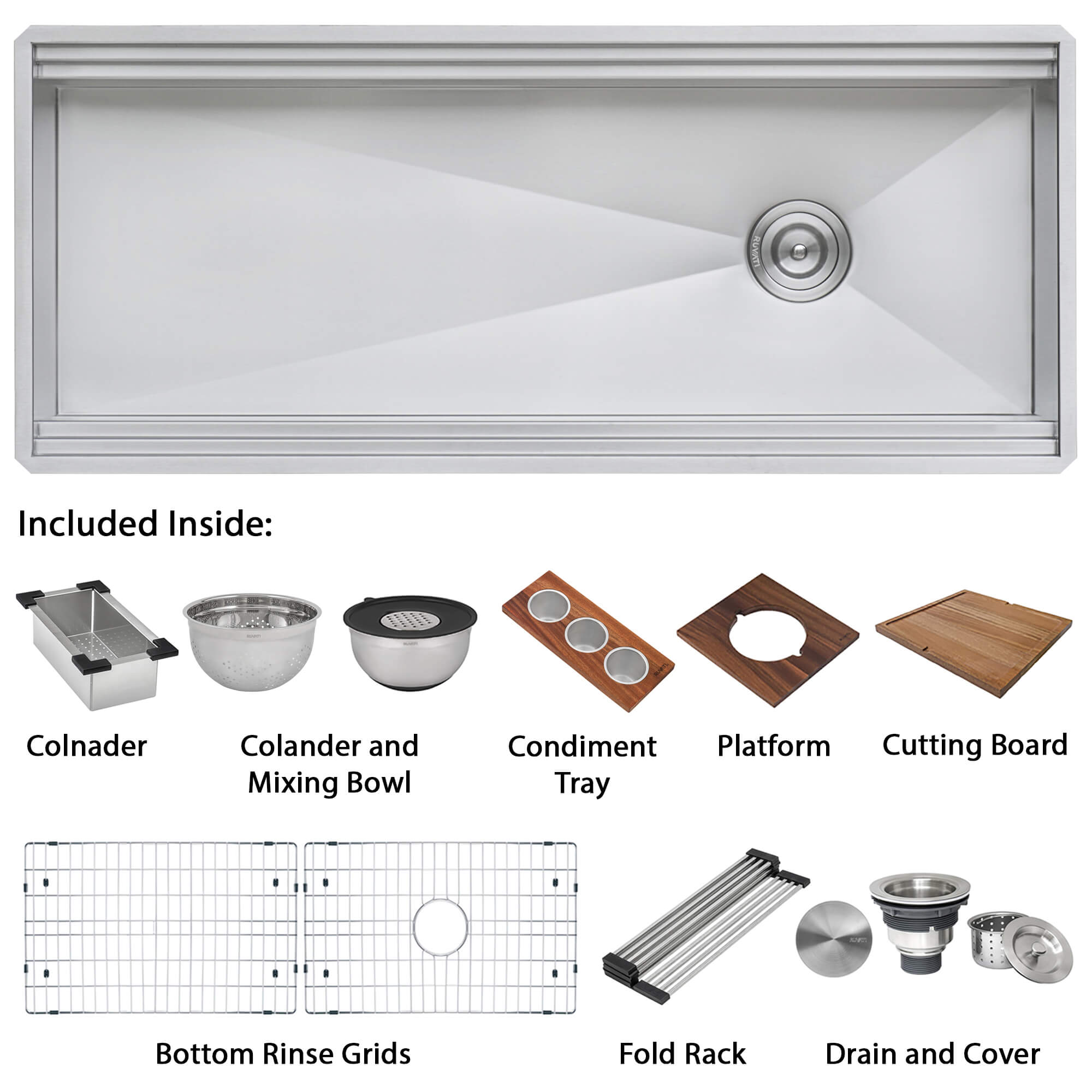 Alternative View of Ruvati Dual-Tier 45" Undermount Stainless Steel Workstation Kitchen Sink, 16 Gauge, RVH8333