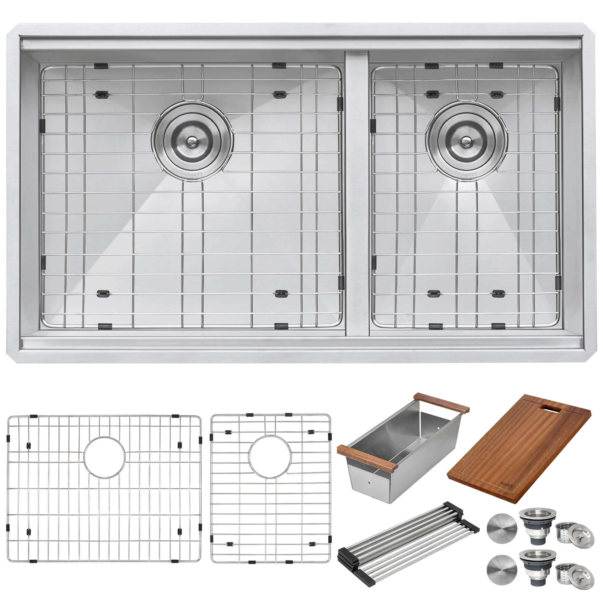Alternate Image for Ruvati Roma 28" Undermount Stainless Steel Workstation Kitchen Sink, 60/40 Low Divide Double Bowl, 16 Gauge, RVH8341