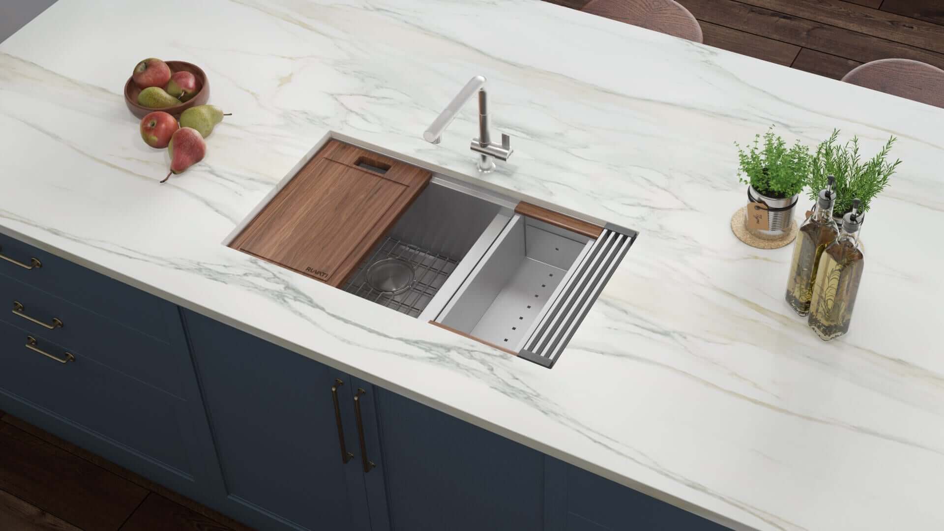 Alternate Image for Ruvati Roma 28" Undermount Stainless Steel Workstation Kitchen Sink, 60/40 Low Divide Double Bowl, 16 Gauge, RVH8341