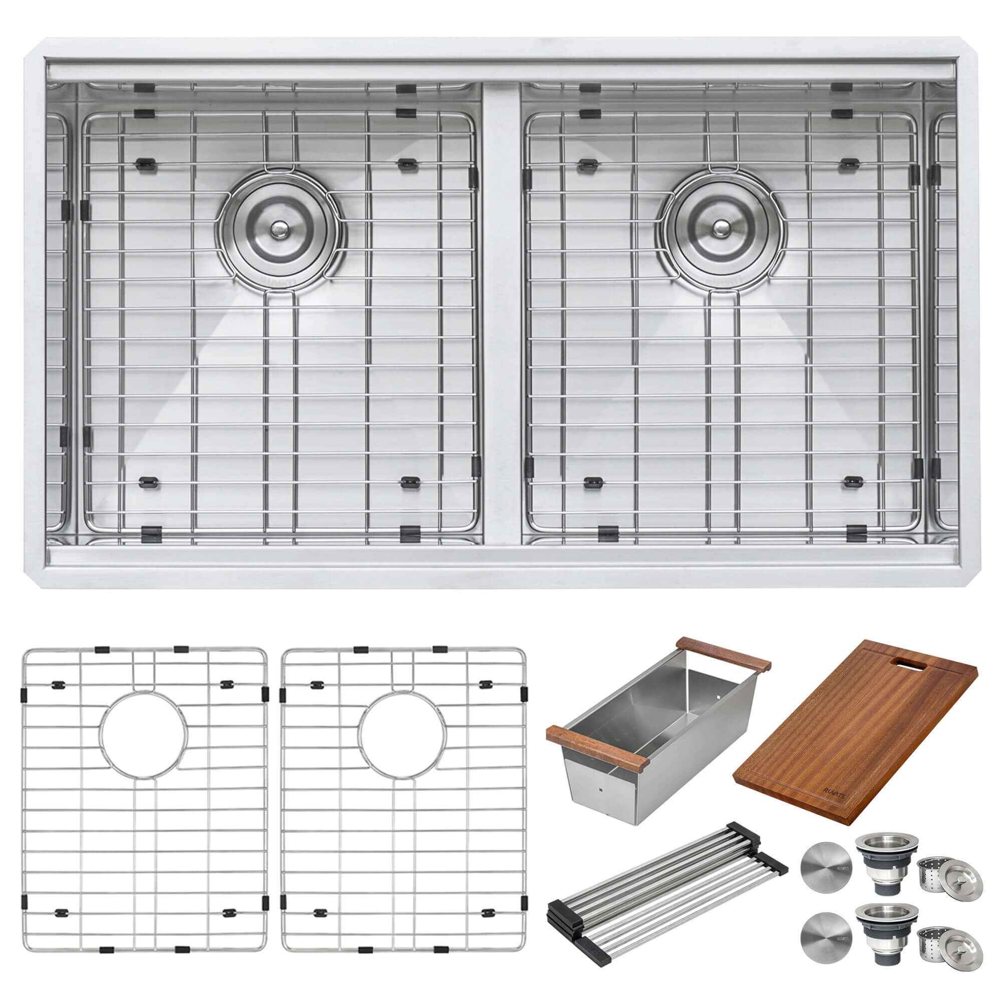 Alternate Image for Ruvati Roma 30" Undermount Stainless Steel Workstation Kitchen Sink, 50/50 Double Bowl, 16 Gauge, RVH8345