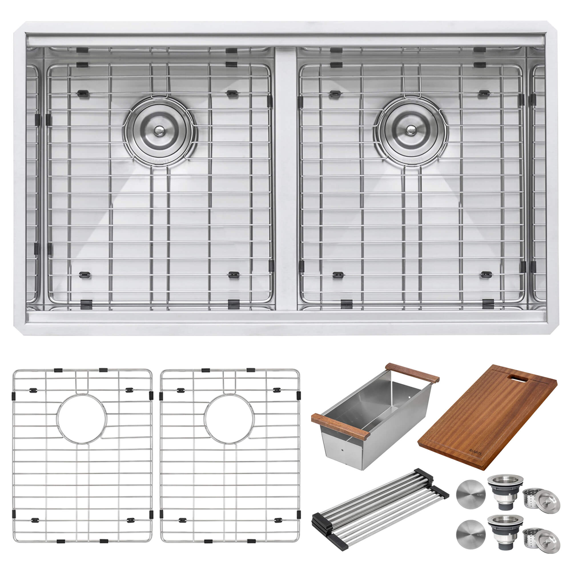 Alternative View of Ruvati Roma 33" Undermount Stainless Steel Workstation Kitchen Sink, 50/50 Double Bowl, 16 Gauge, RVH8350