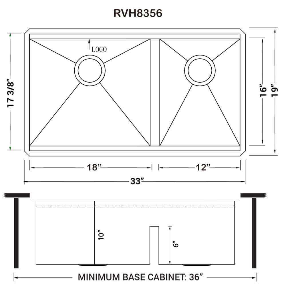 Alternate Image for Ruvati Roma 33" Undermount Stainless Steel Workstation Kitchen Sink, 60/40 Double Bowl, 16 Gauge, RVH8356
