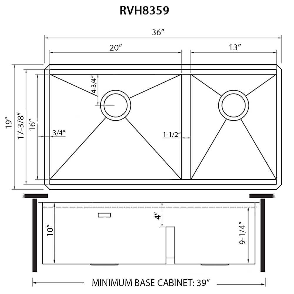 Alternate Image for Ruvati Roma 36" Undermount Stainless Steel Workstation Kitchen Sink, 60/40 Double Bowl, 16 Gauge, RVH8359