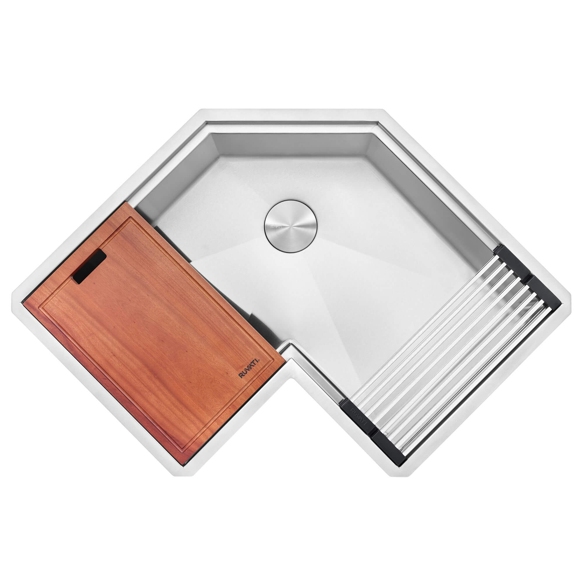 Ruvati Roma Pro 32" Corner Stainless Steel Workstation Kitchen Sink, RVH8410ST