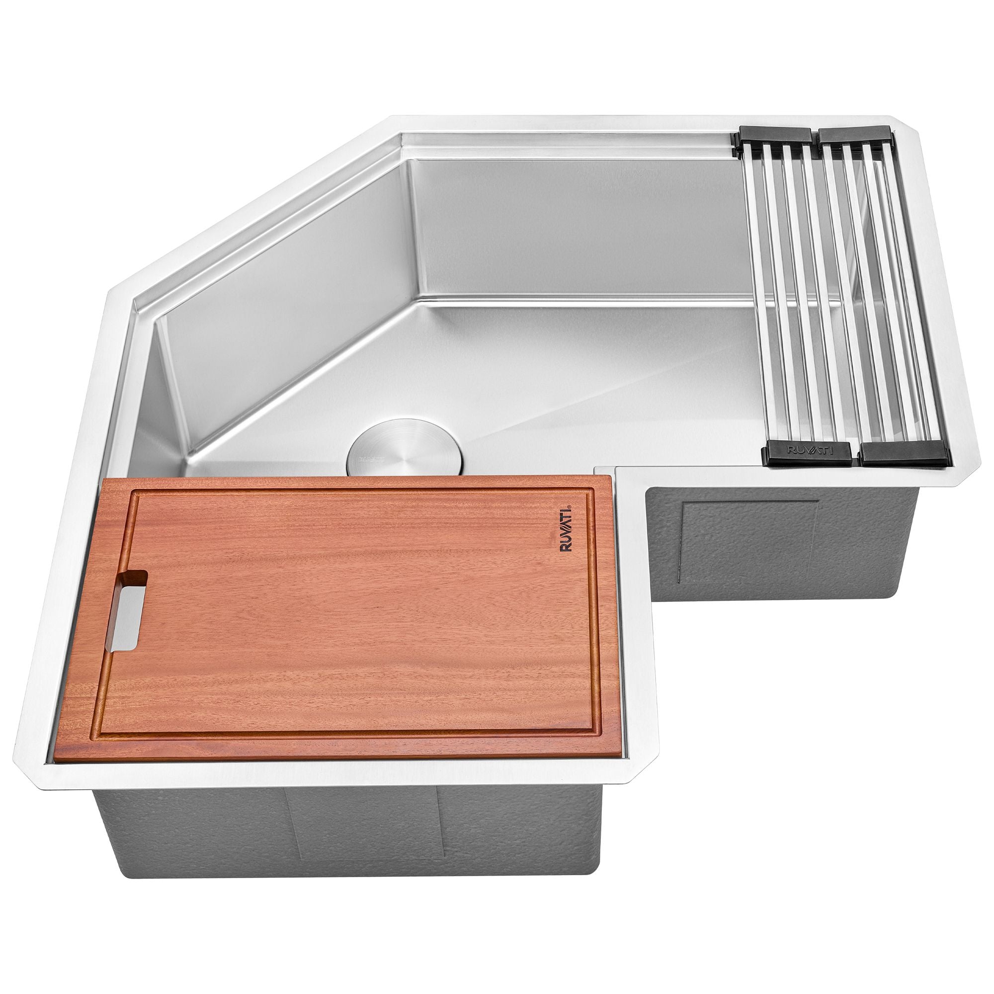 Ruvati Roma Pro 32" Corner Stainless Steel Workstation Kitchen Sink, RVH8410ST Product Image