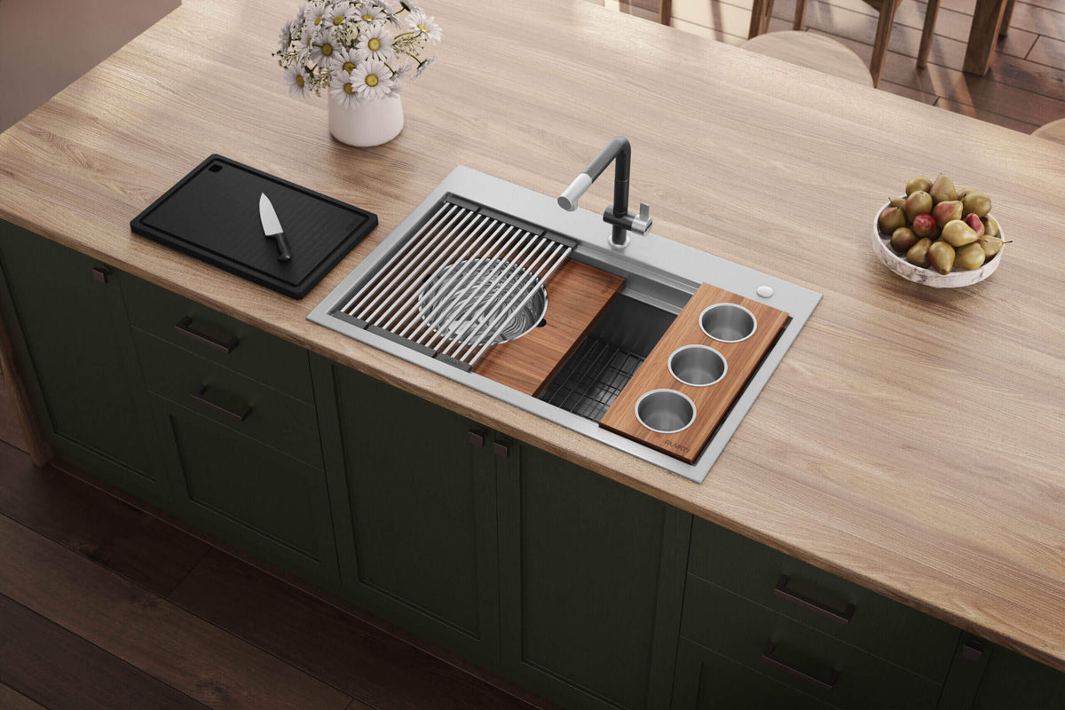 Alternate Image for Ruvati Dual-Tier 33" Drop-in Topmount Stainless Steel Workstation Kitchen Sink, 16 Gauge, RVH8424