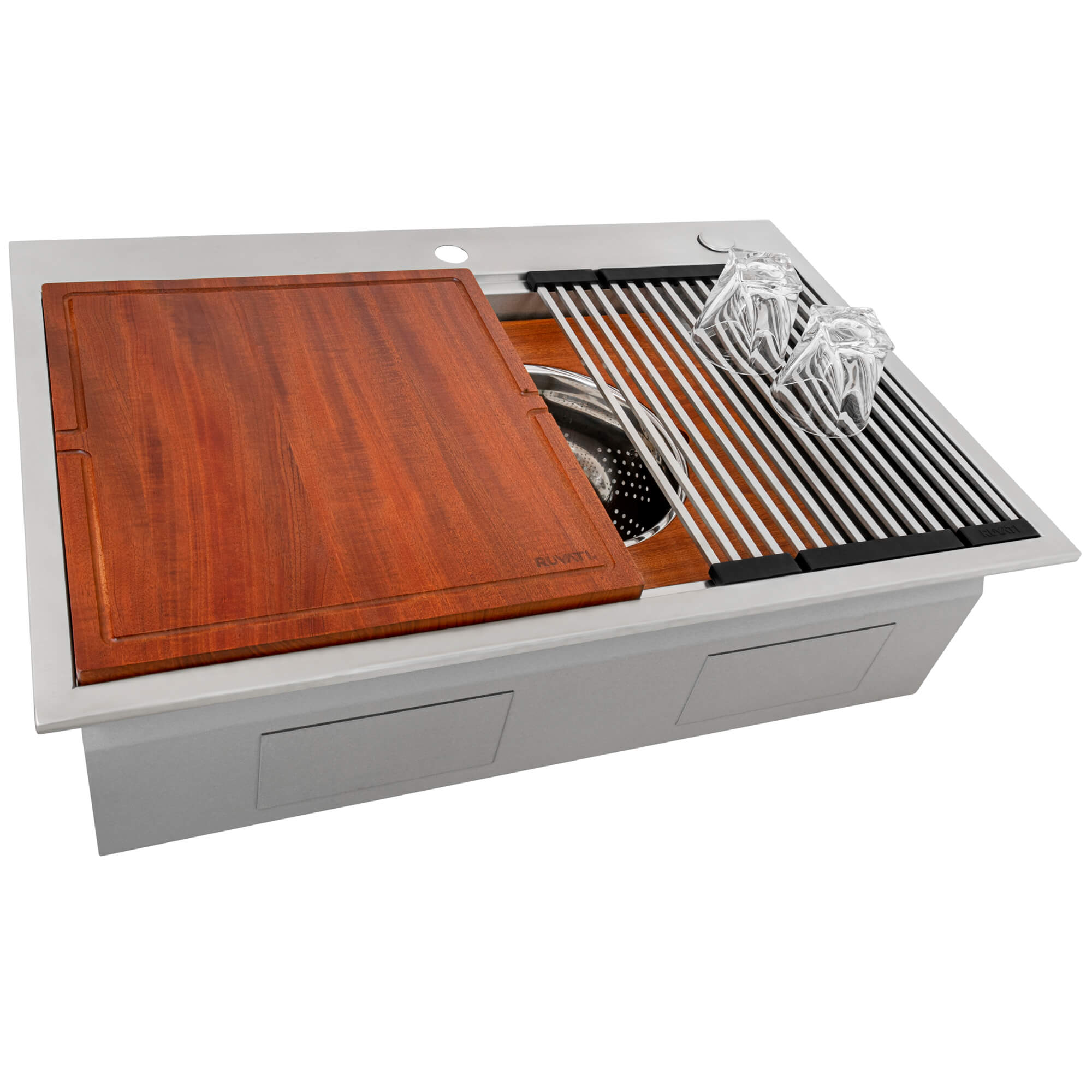 Alternate Image for Ruvati Dual-Tier 33" Drop-in Topmount Stainless Steel Workstation Kitchen Sink, 16 Gauge, RVH8424