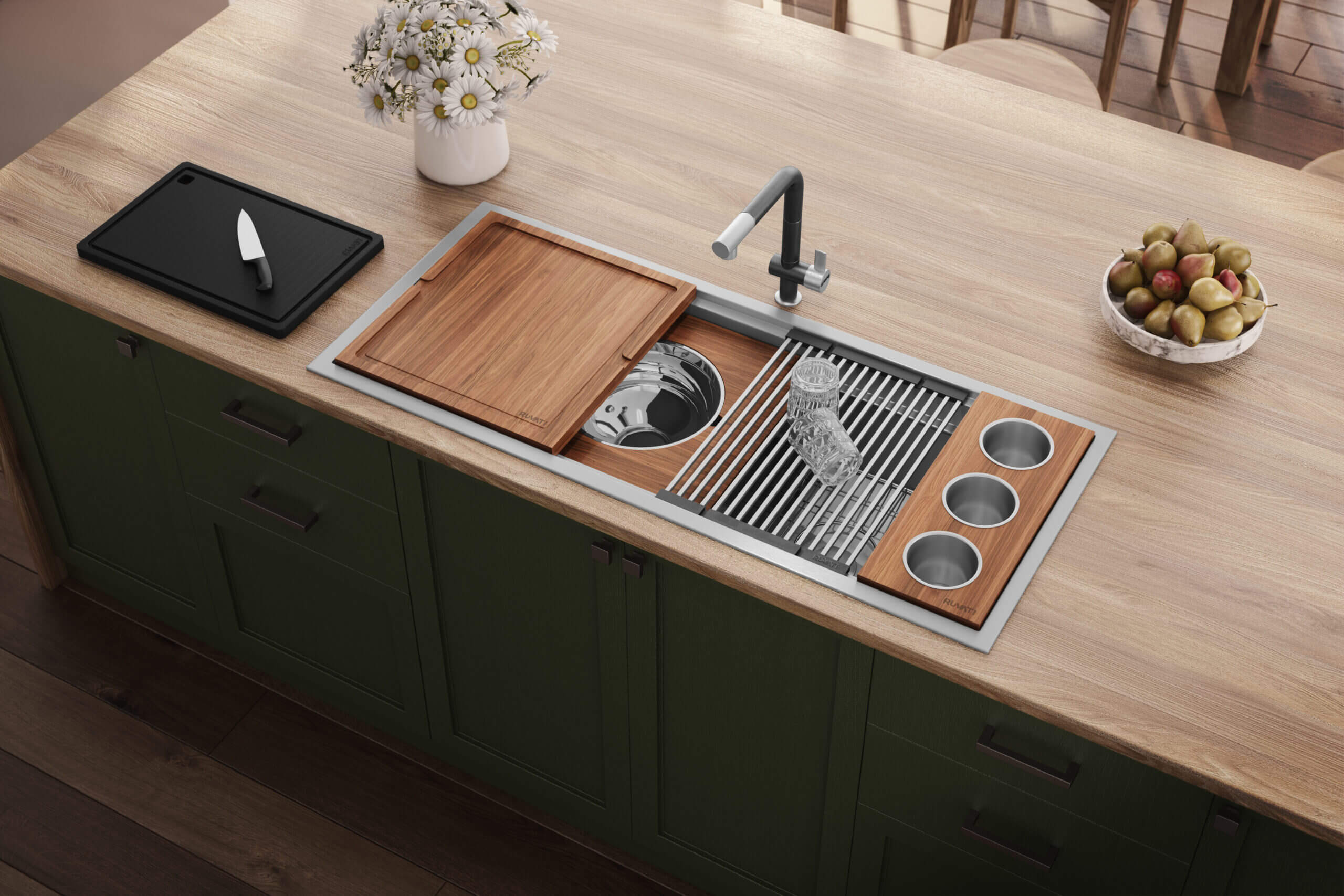 Alternate Image for Ruvati Dual-Tier 45" Drop-in Topmount Stainless Steel Workstation Kitchen Sink, 16 Gauge, RVH8433