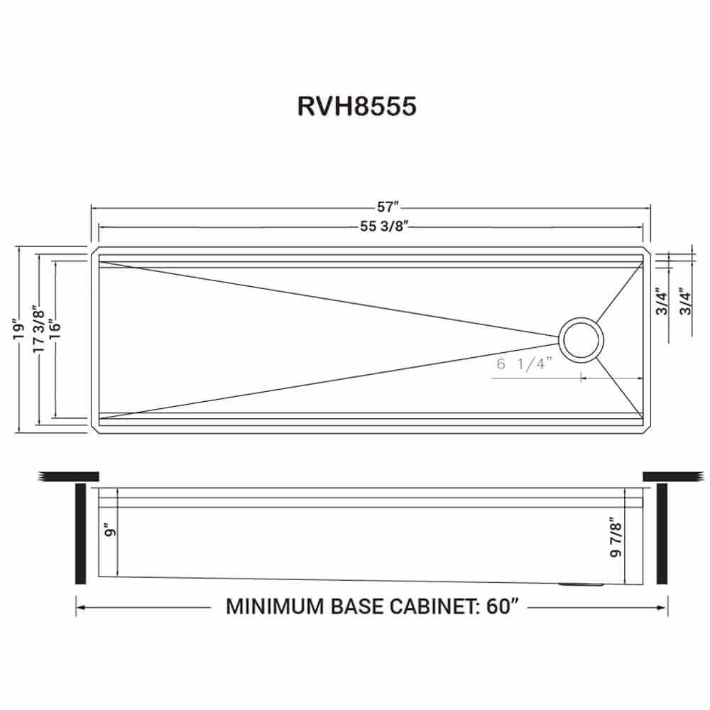 Alternate Image for Ruvati Dual-Tier 57" Undermount Stainless Steel Workstation Kitchen Sink, 16 Gauge, RVH8555