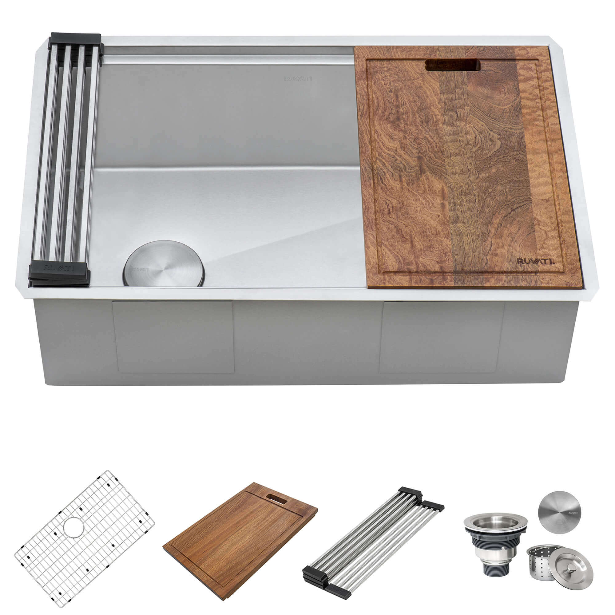 Alternate Image for Ruvati Veniso 27" Slope Bottom Offset Drain Undermount Stainless Steel Workstation Kitchen Sink, 16 Gauge, RVH8570