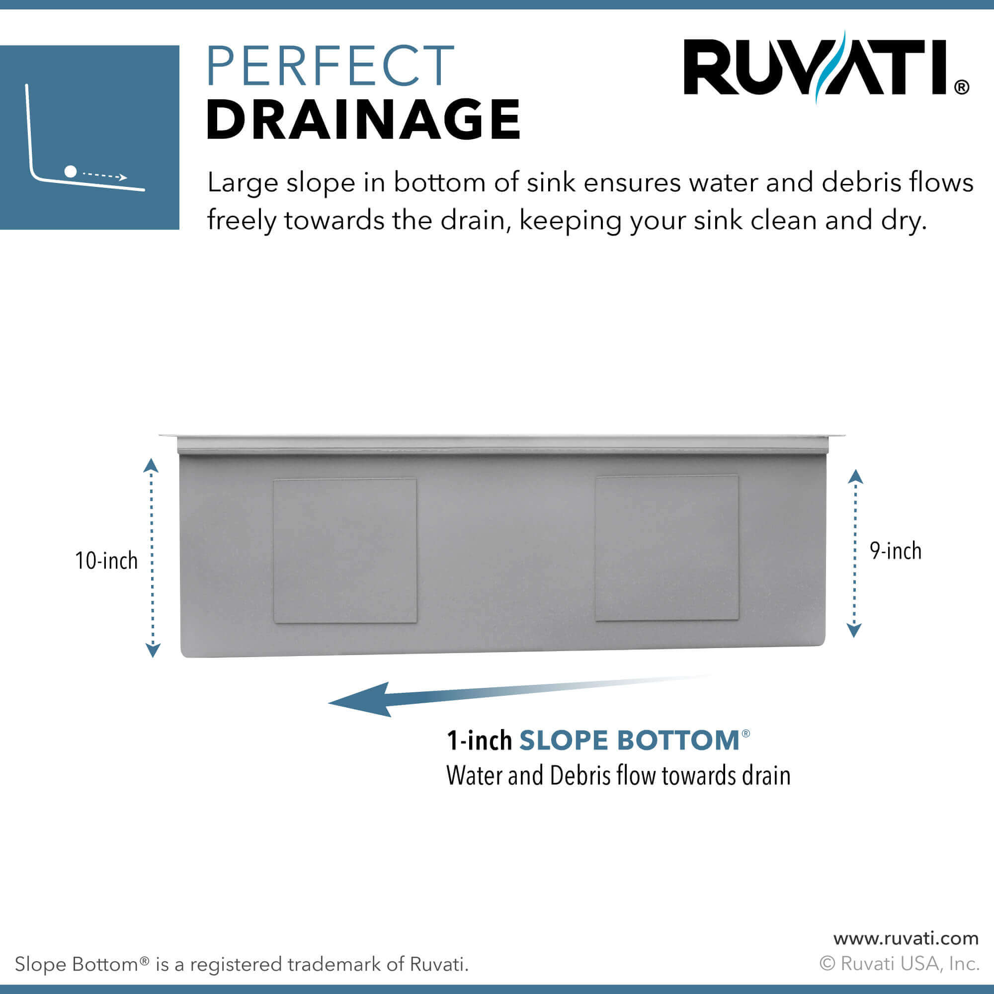 Alternate Image for Ruvati Veniso Nova 27" Slope Bottom Offset Drain Undermount Stainless Steel Workstation Kitchen Sink, 16 Gauge, RVH8573