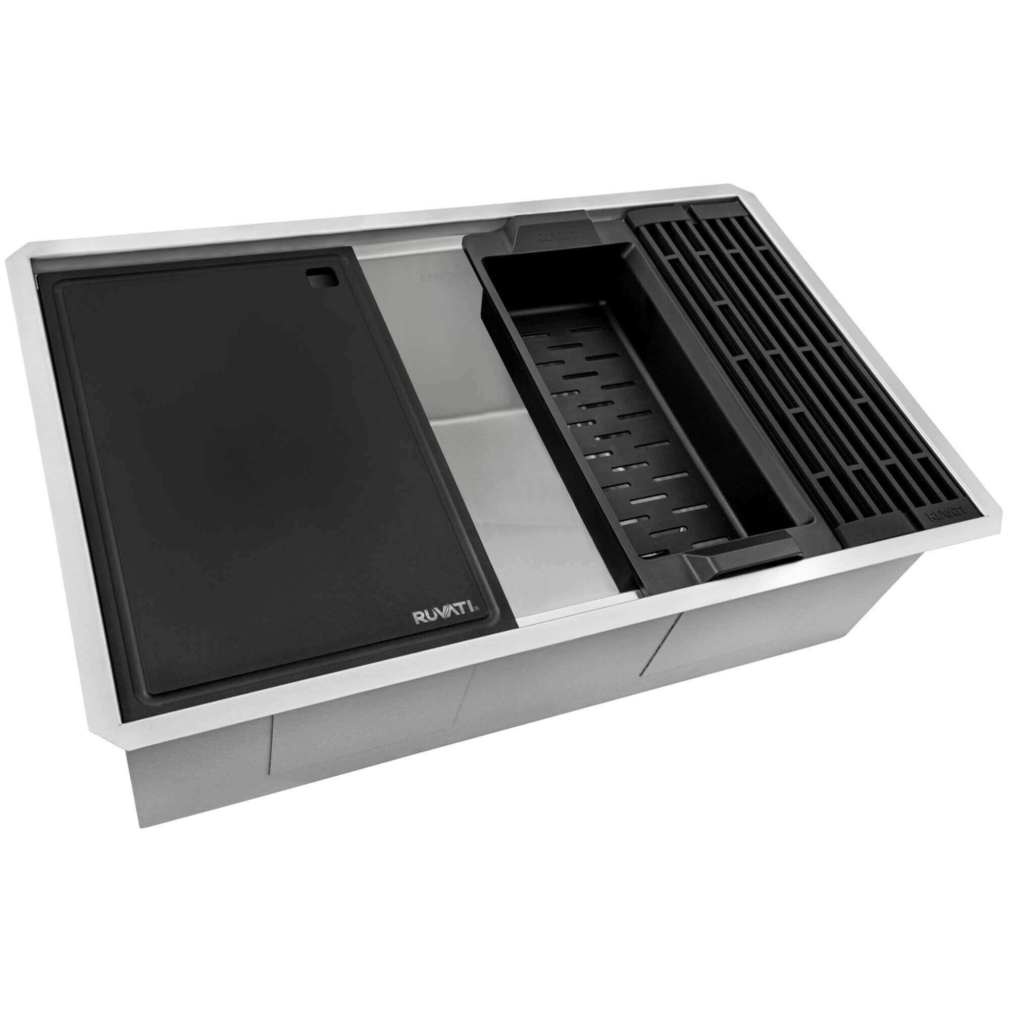 Alternate Image for Ruvati Veniso Nova 33" Slope Bottom Offset Drain Undermount Stainless Steel Workstation Kitchen Sink, 16 Gauge, RVH8597