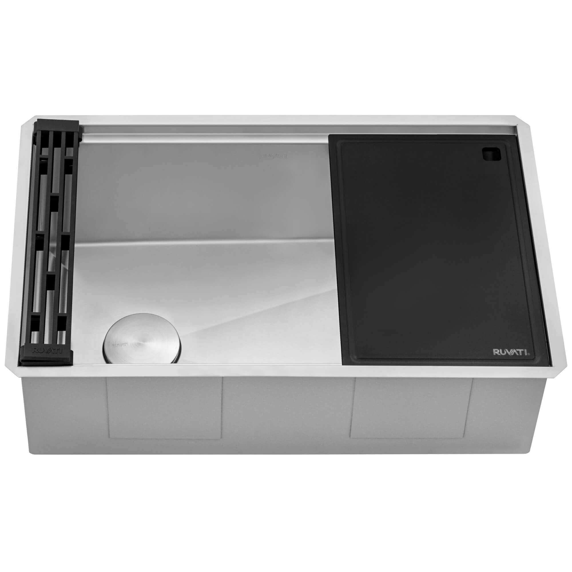 Alternate Image for Ruvati Veniso Nova 33" Slope Bottom Offset Drain Undermount Stainless Steel Workstation Kitchen Sink, 16 Gauge, RVH8597