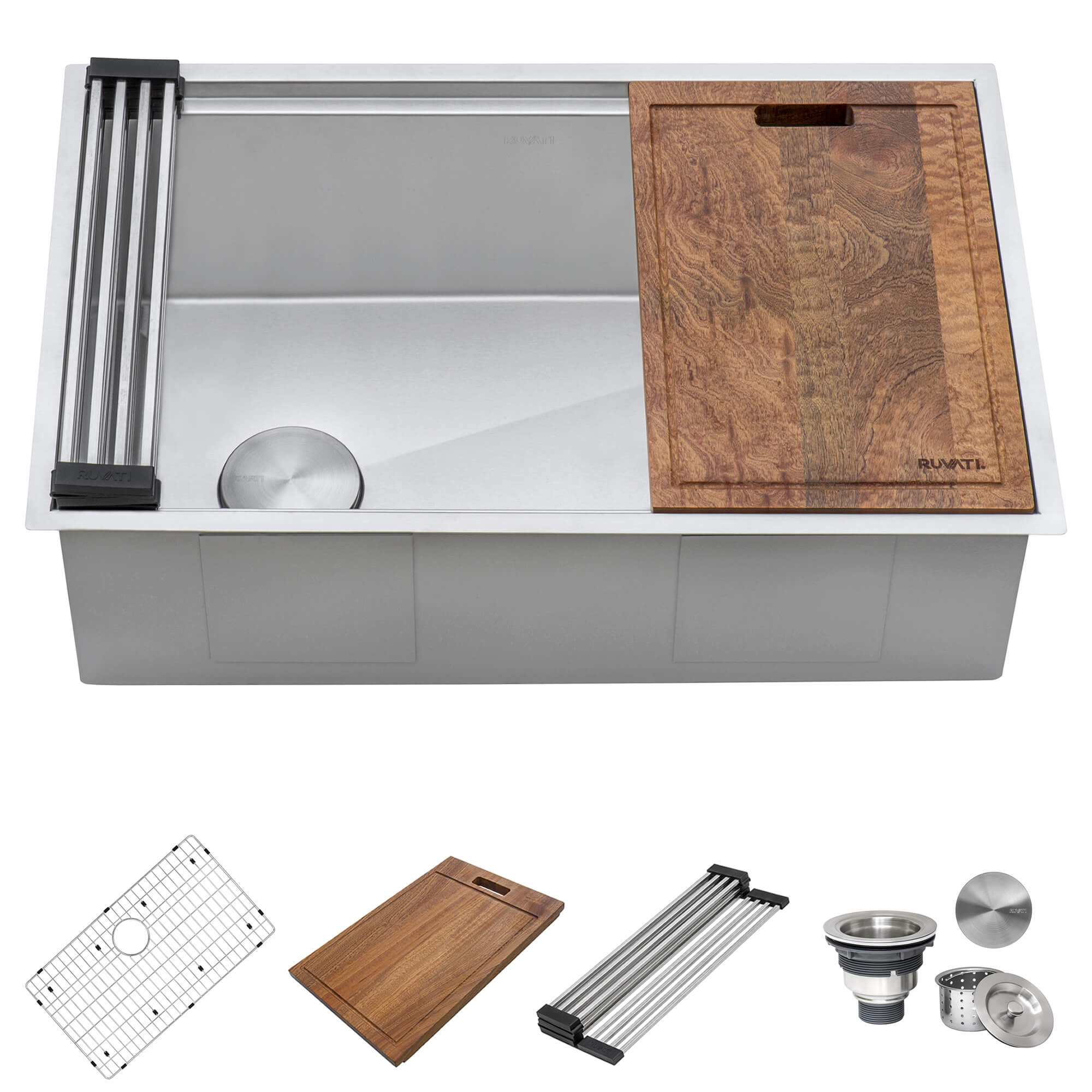 Alternative View of Ruvati Veniso 33" Slope Bottom Offset Drain Undermount Stainless Steel Workstation Kitchen Sink, 16 Gauge, RVH8591