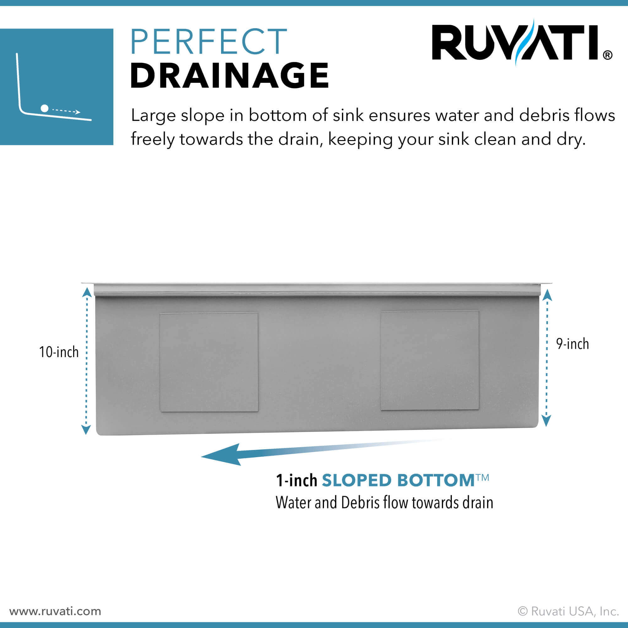 Alternate Image for Ruvati Veniso 33" Slope Bottom Offset Drain Undermount Stainless Steel Workstation Kitchen Sink, 16 Gauge, RVH8591