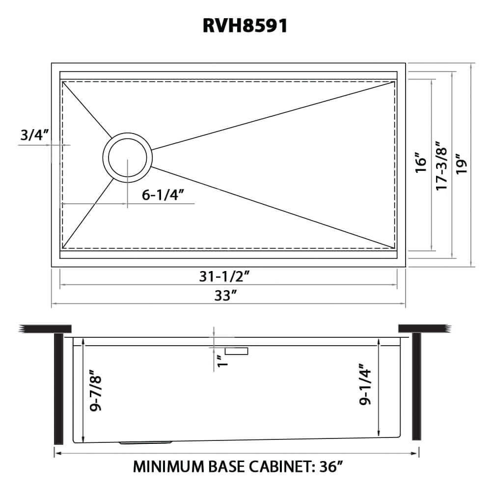Alternate Image for Ruvati Veniso 33" Slope Bottom Offset Drain Undermount Stainless Steel Workstation Kitchen Sink, 16 Gauge, RVH8591