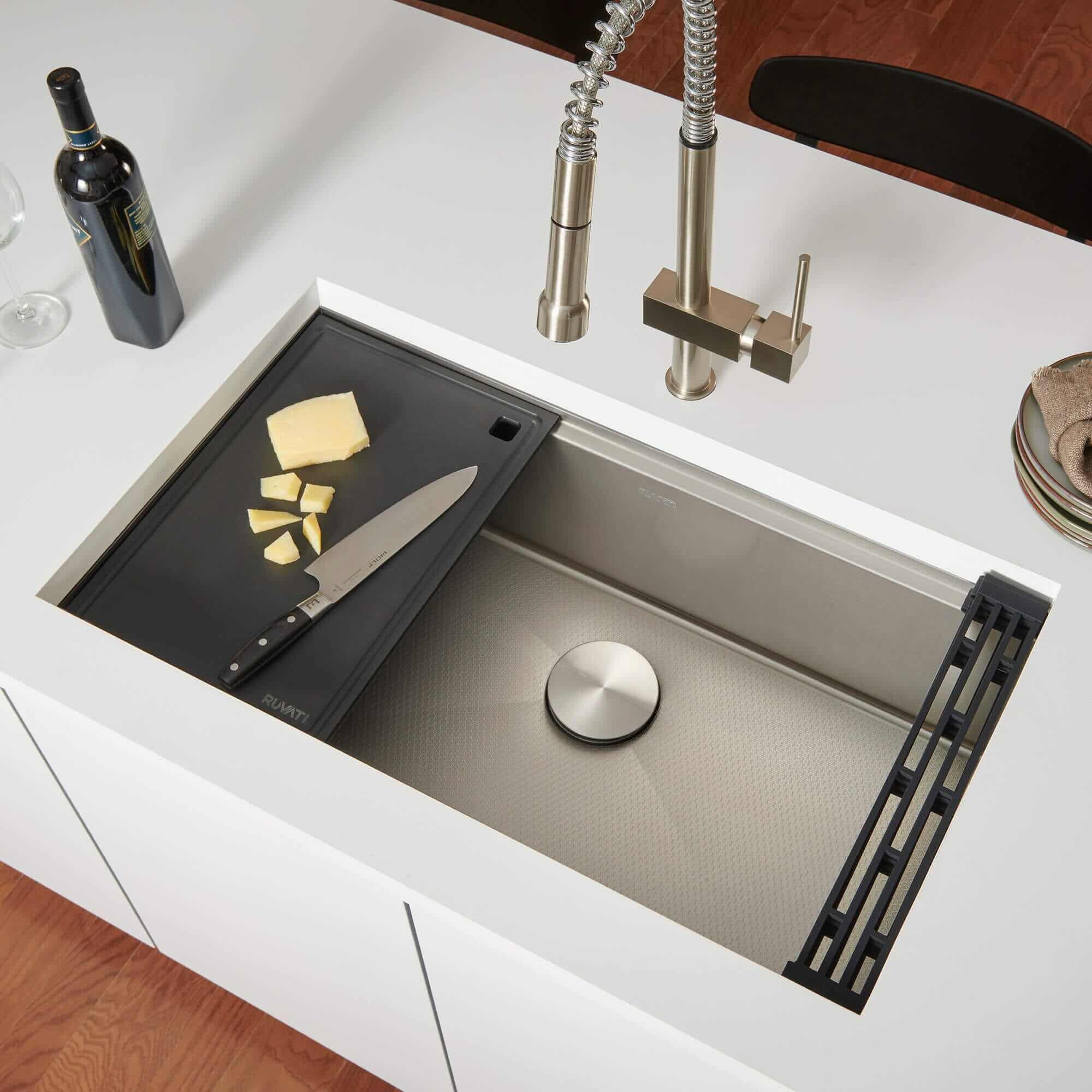 Alternate Image for Ruvati Roma Hex Hex Bottom 30-inch Workstation Scratch Resistant Embossed Texture Kitchen Sink Stainless Steel, 16, RVH8630