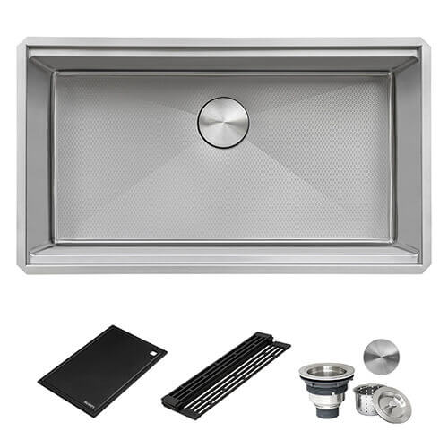 Alternate Image for Ruvati Roma Hex Hex Bottom 33-inch Workstation Scratch Resistant Embossed Texture Kitchen Sink Stainless Steel, 16, RVH8633