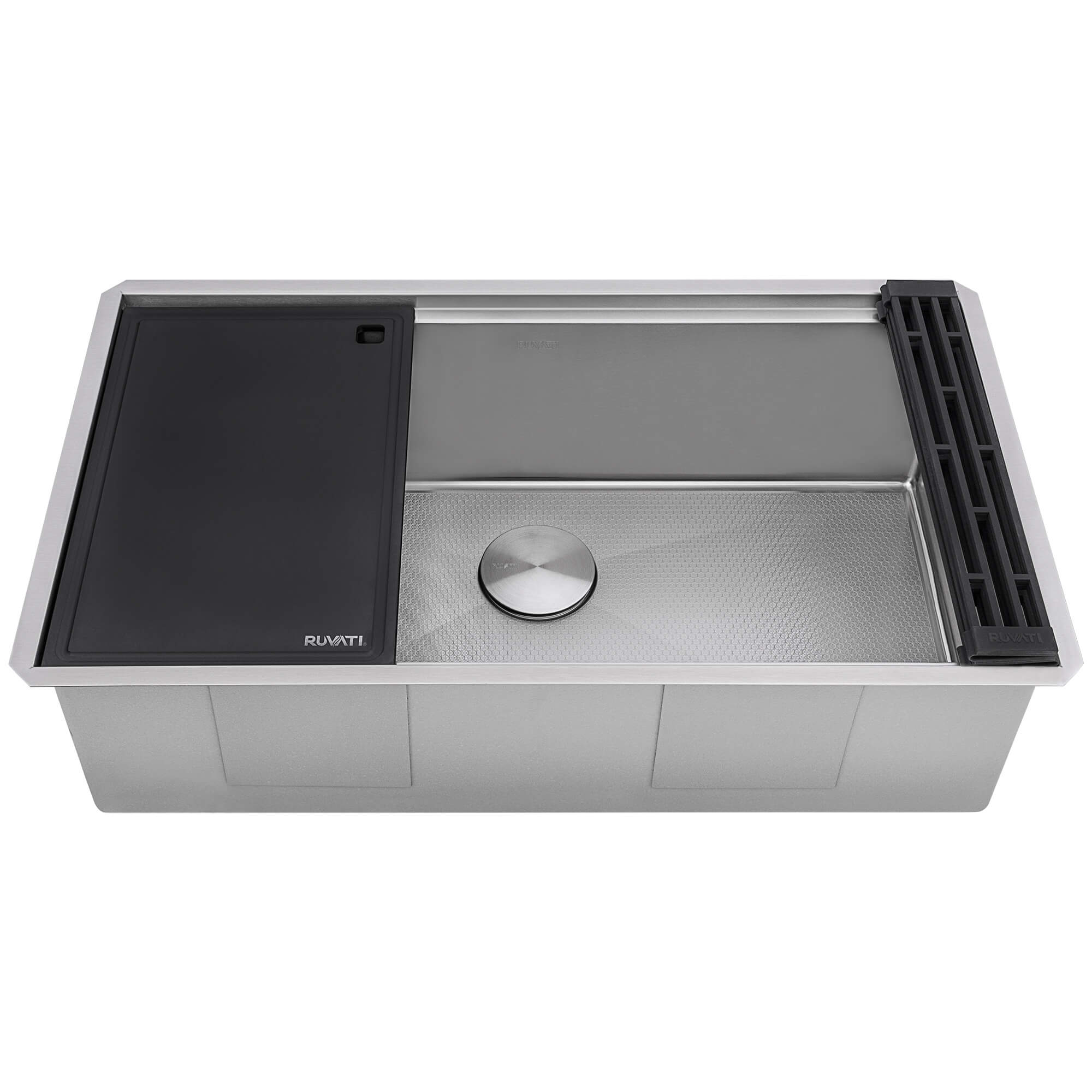 Alternative View of Ruvati Roma Hex Hex Bottom 33-inch Workstation Scratch Resistant Embossed Texture Kitchen Sink Stainless Steel, 16, RVH8633