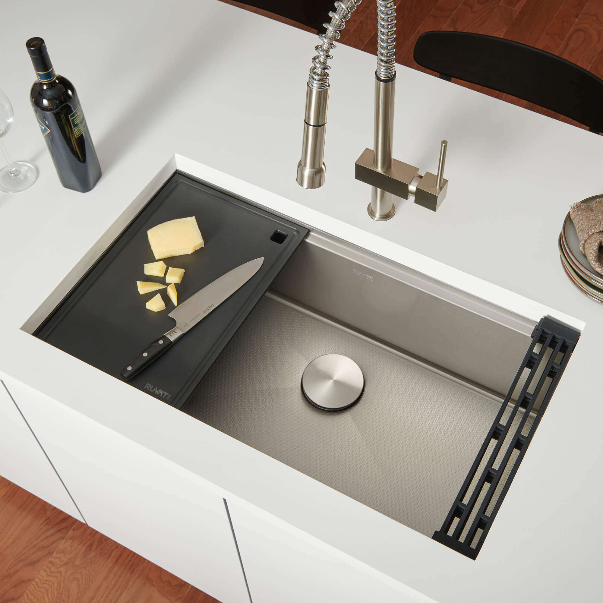 Alternate Image for Ruvati Roma Hex Hex Bottom 33-inch Workstation Scratch Resistant Embossed Texture Kitchen Sink Stainless Steel, 16, RVH8633